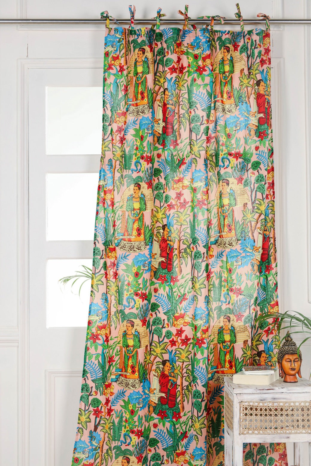 Beige Green Frida Khalo Printed Curtain - 1 Panel Set