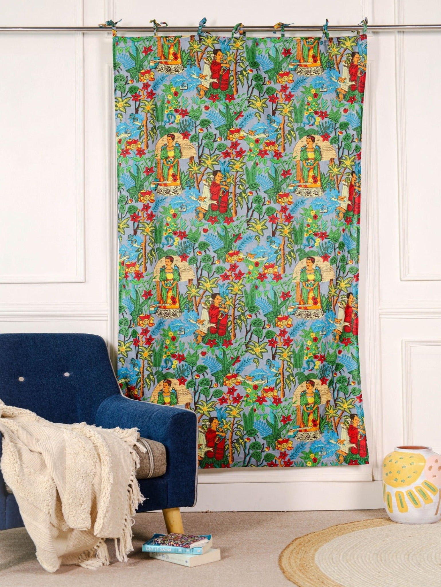 Green Frida Khalo Printed Curtain 1 Panel Set