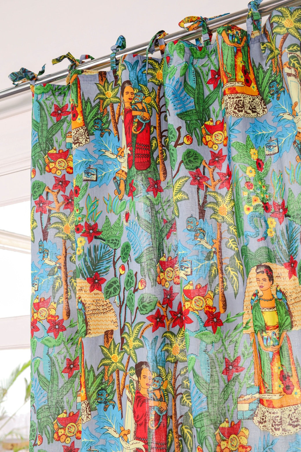 Green Frida Khalo Printed Curtain 1 Panel Set