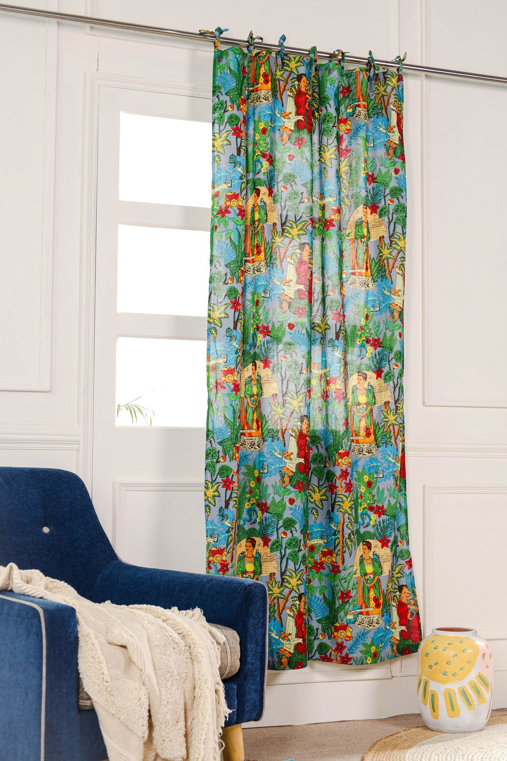 Green Frida Khalo Printed Curtain 1 Panel Set