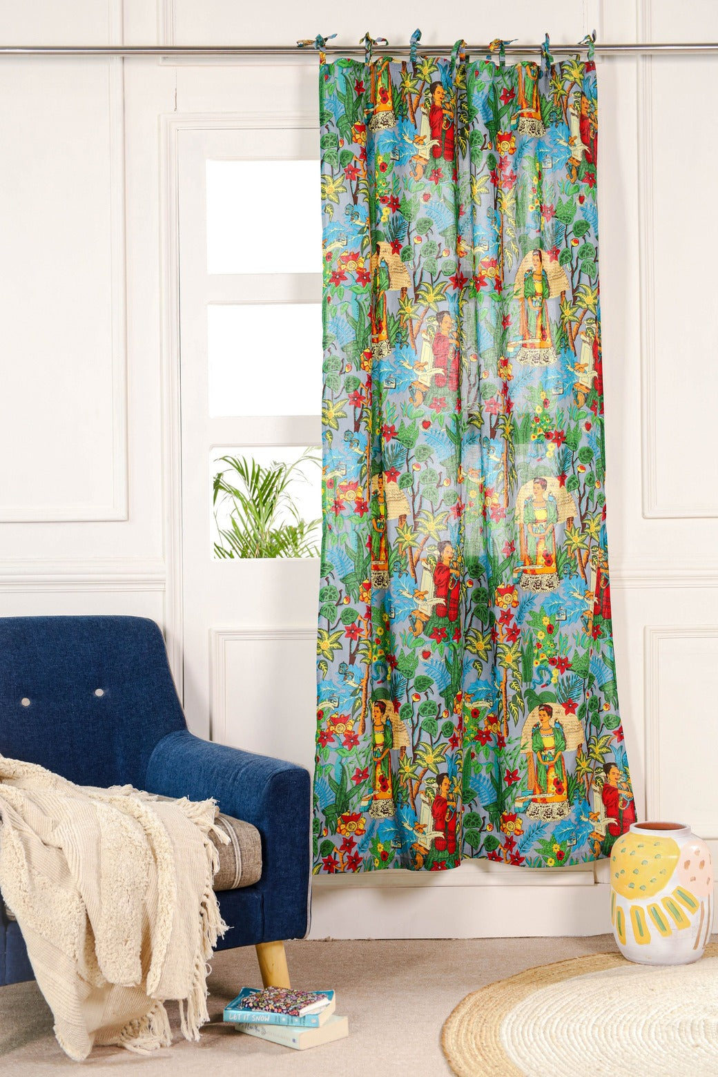 Green Frida Khalo Printed Curtain 1 Panel Set