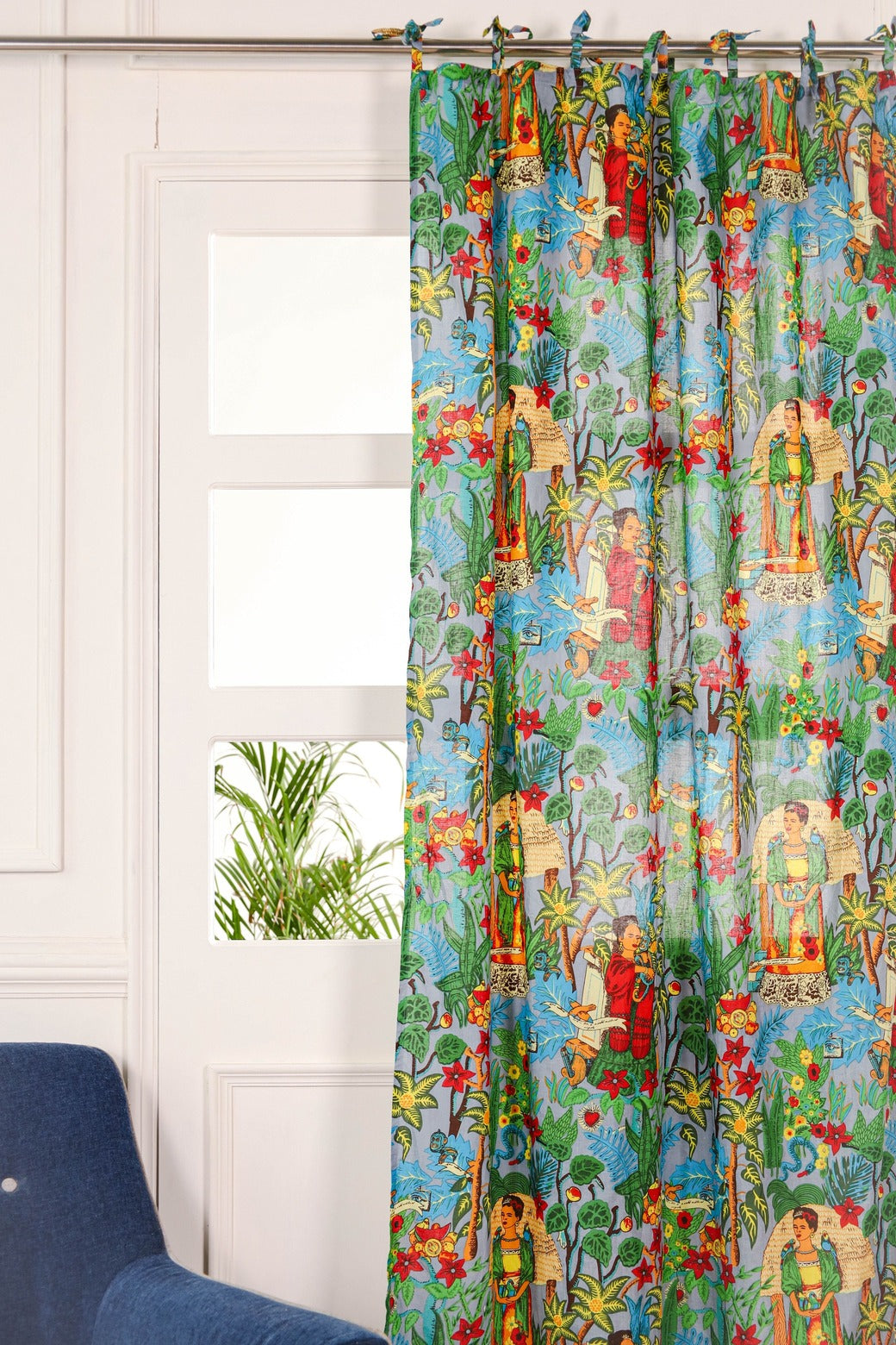 Green Frida Khalo Printed Curtain 1 Panel Set