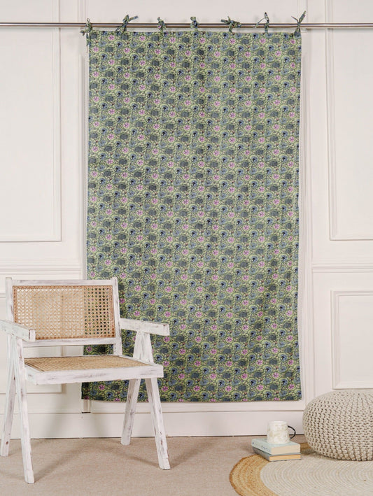 Sheer Floral Printed Curtain - 1 Panel Set