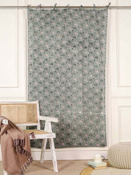 Semi Sheer Floral Printed Curtain - 1 Panel Set