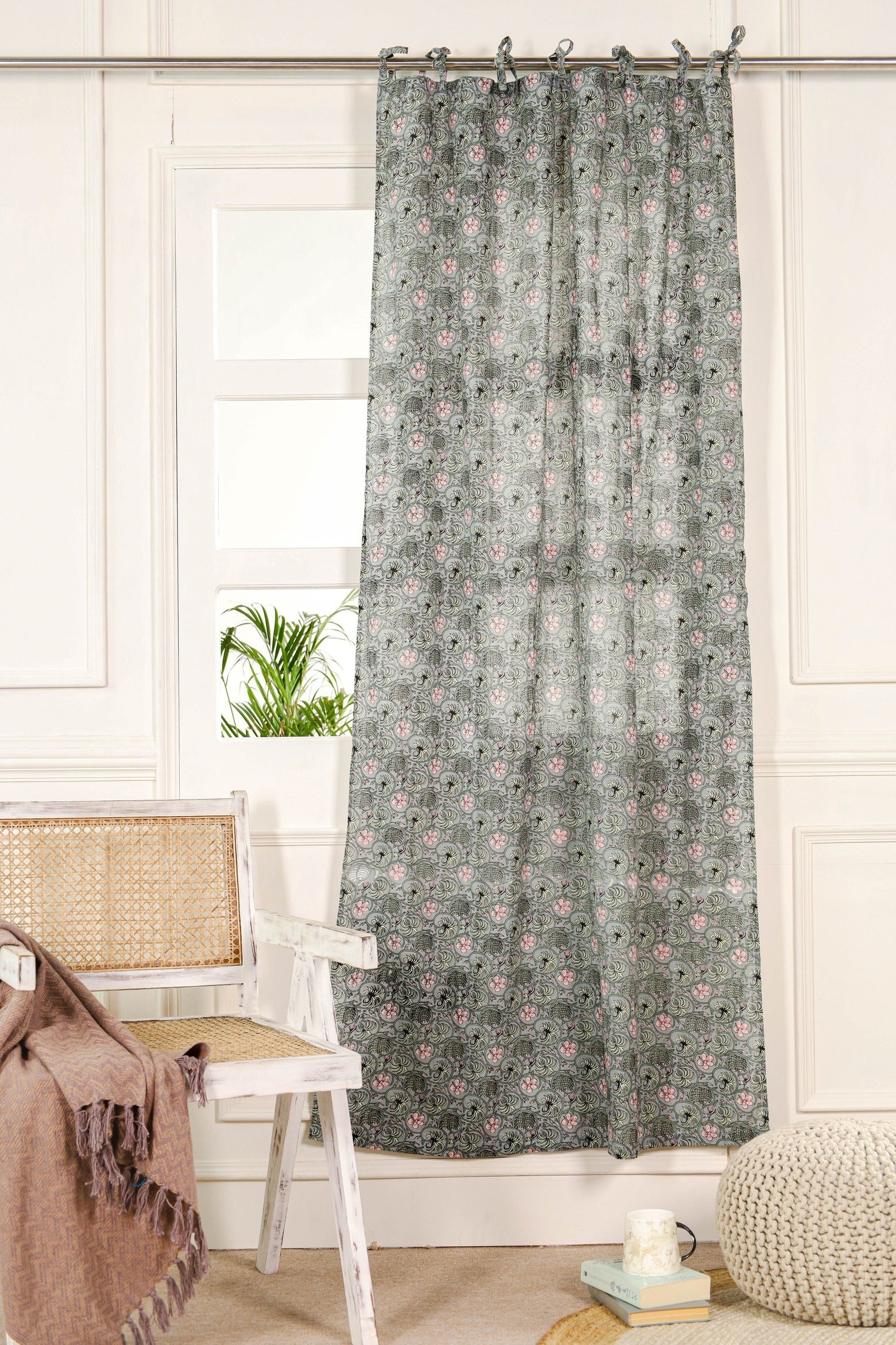 Semi Sheer Floral Printed Curtain - 1 Panel Set