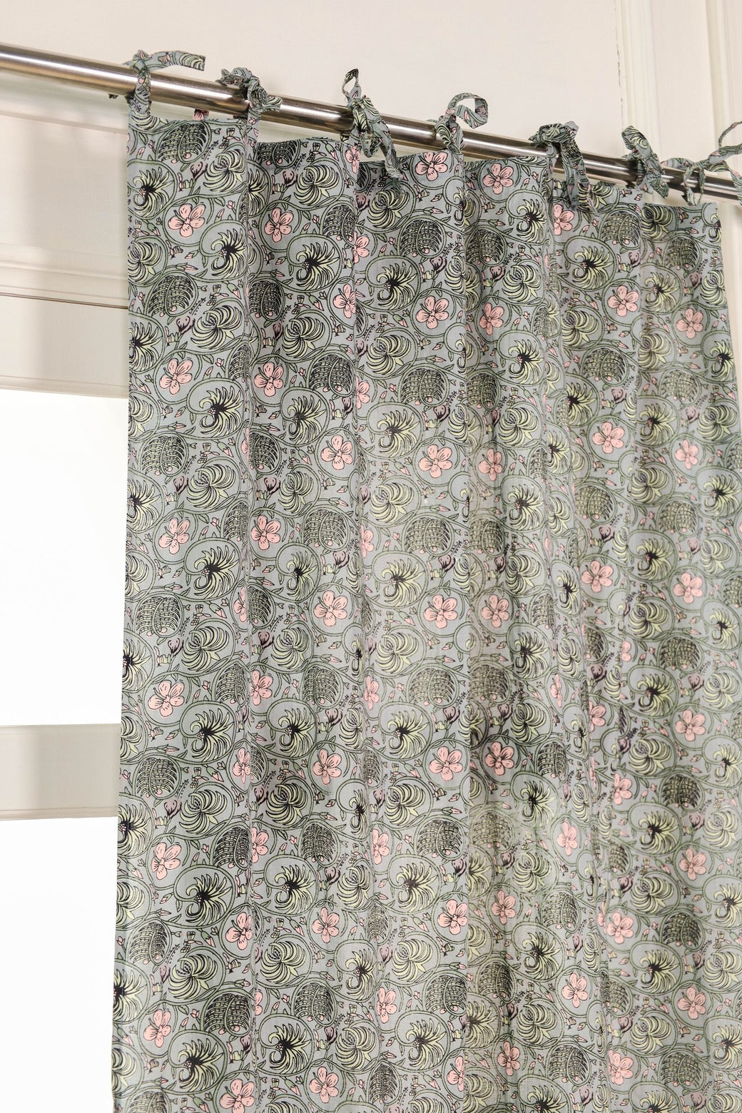 Semi Sheer Floral Printed Curtain - 1 Panel Set