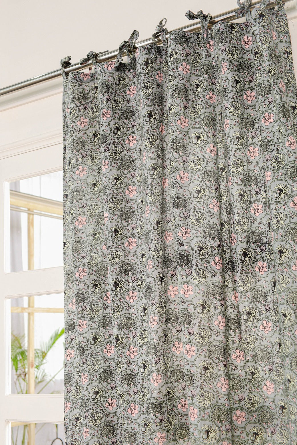 Semi Sheer Floral Printed Curtain - 1 Panel Set