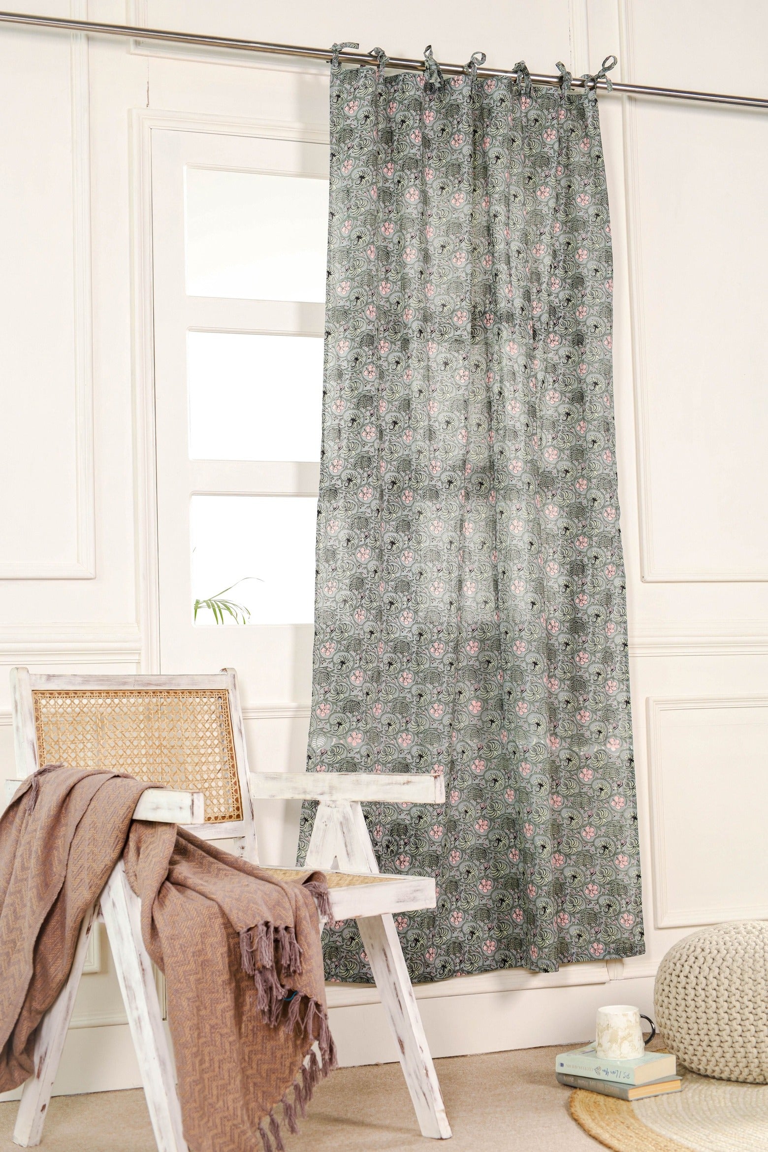 Semi Sheer Floral Printed Curtain - 1 Panel Set