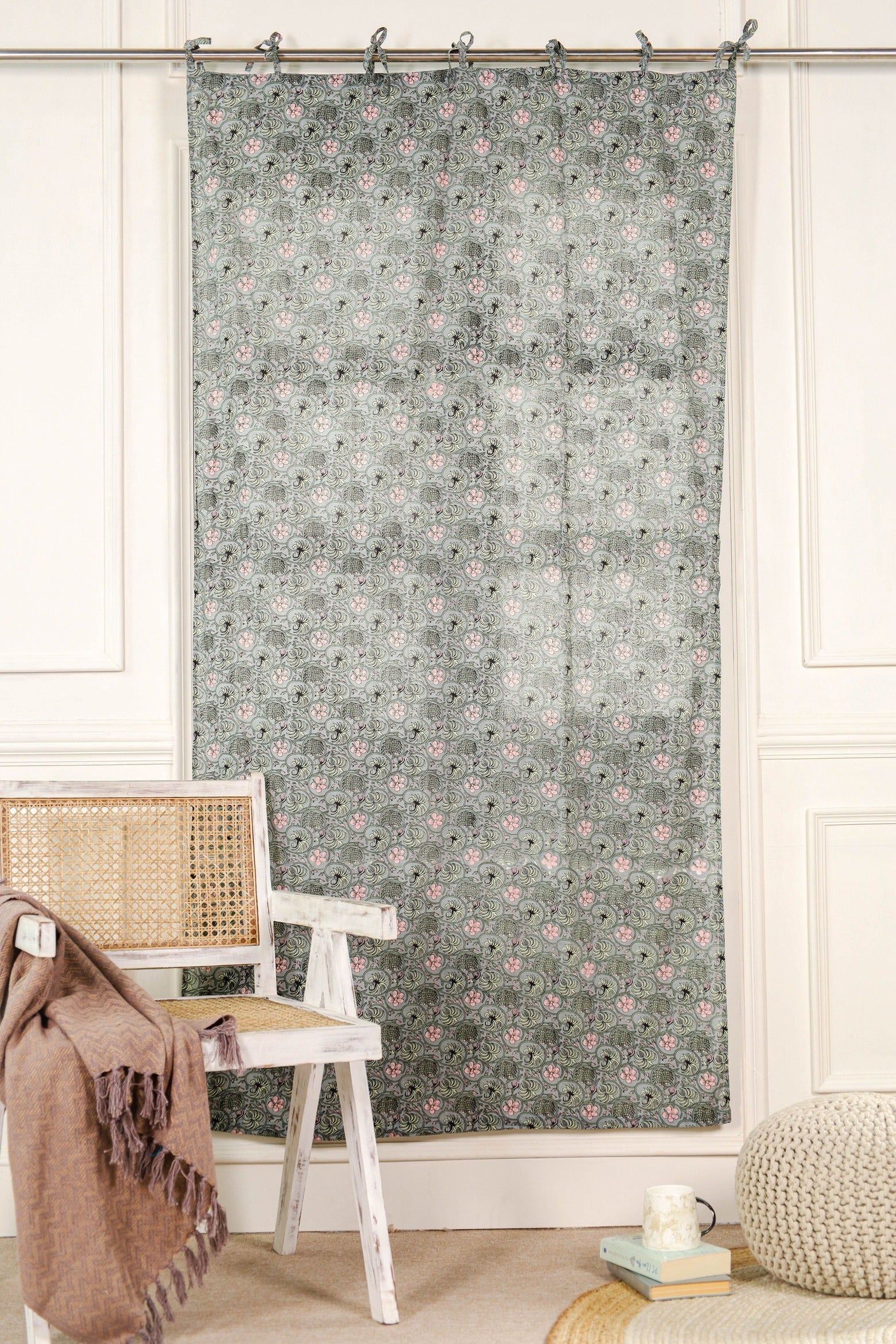 Semi Sheer Floral Printed Curtain - 1 Panel Set