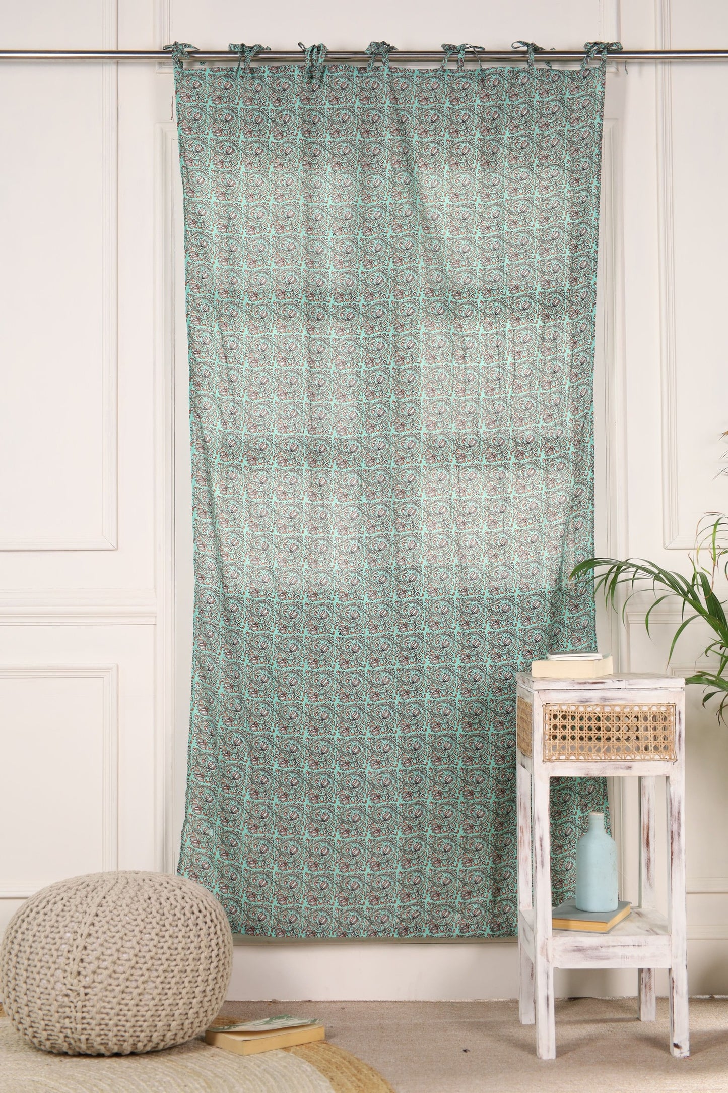 Green Reversible Floral Printed Curtain 1 Panel Set