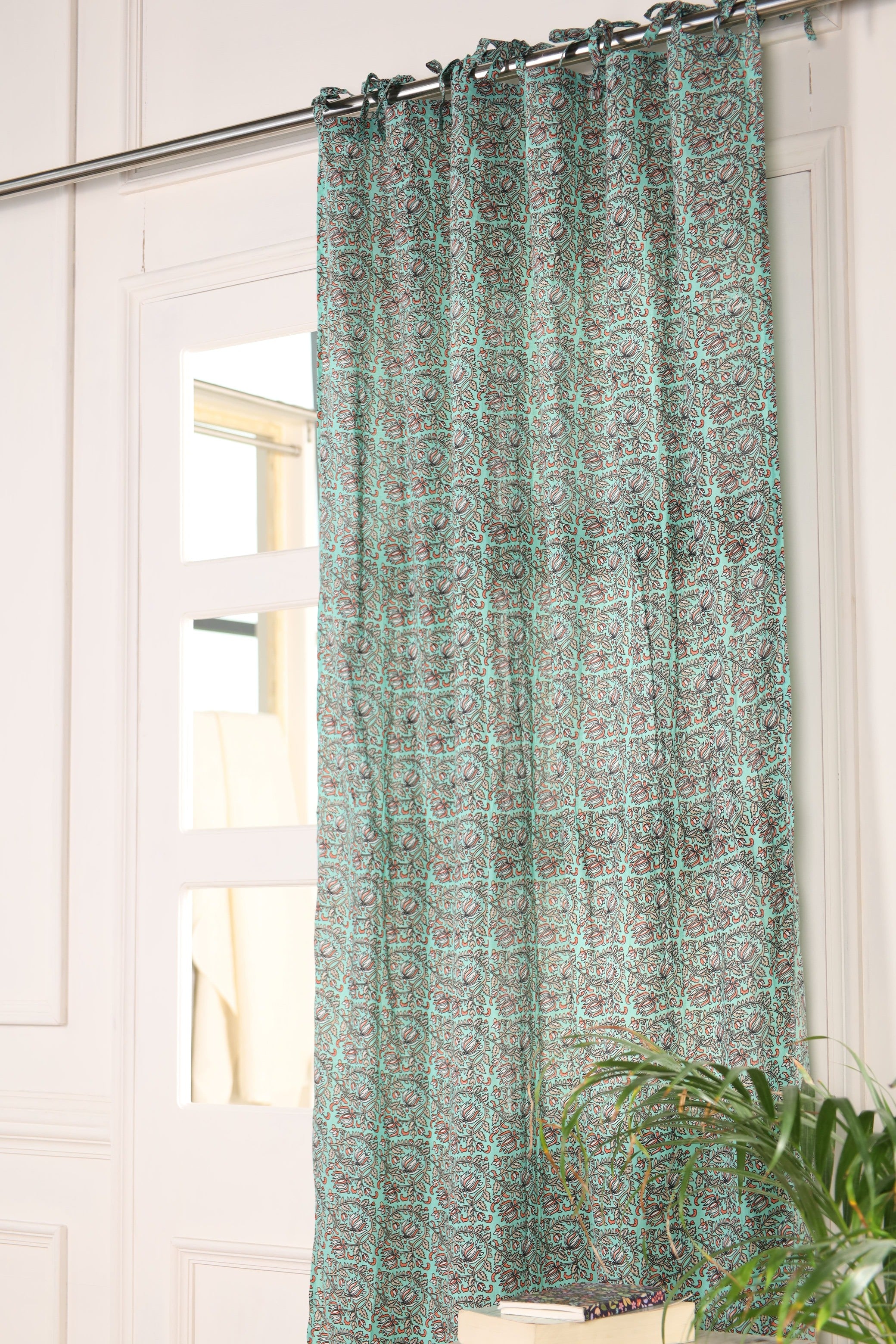 Green Reversible Floral Printed Curtain 1 Panel Set