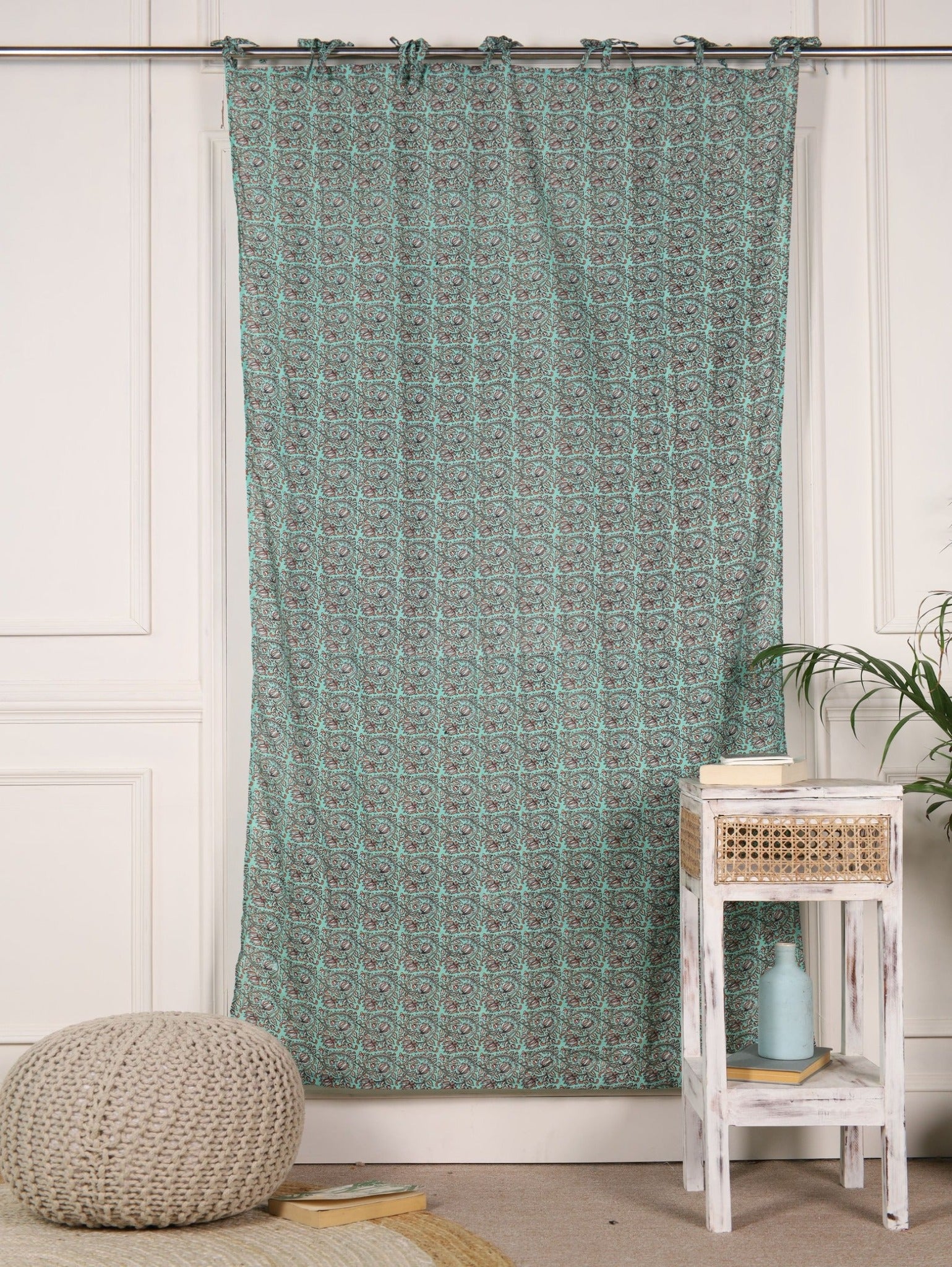 Green Reversible Floral Printed Curtain 1 Panel Set