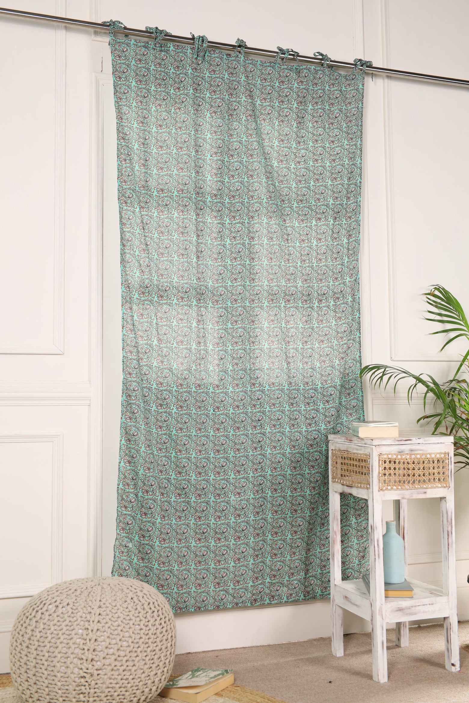 Green Reversible Floral Printed Curtain 1 Panel Set