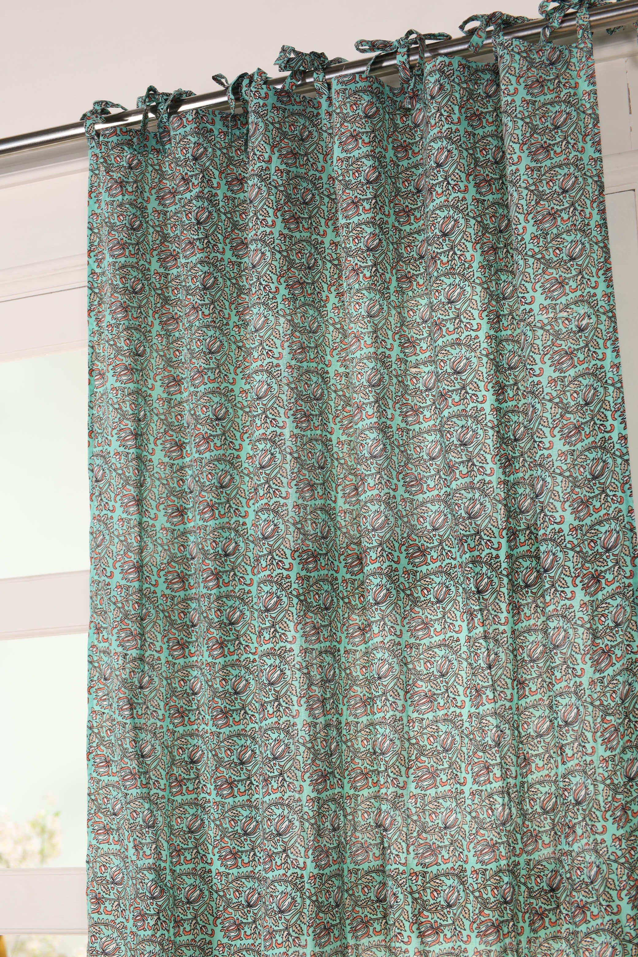 Green Reversible Floral Printed Curtain 1 Panel Set