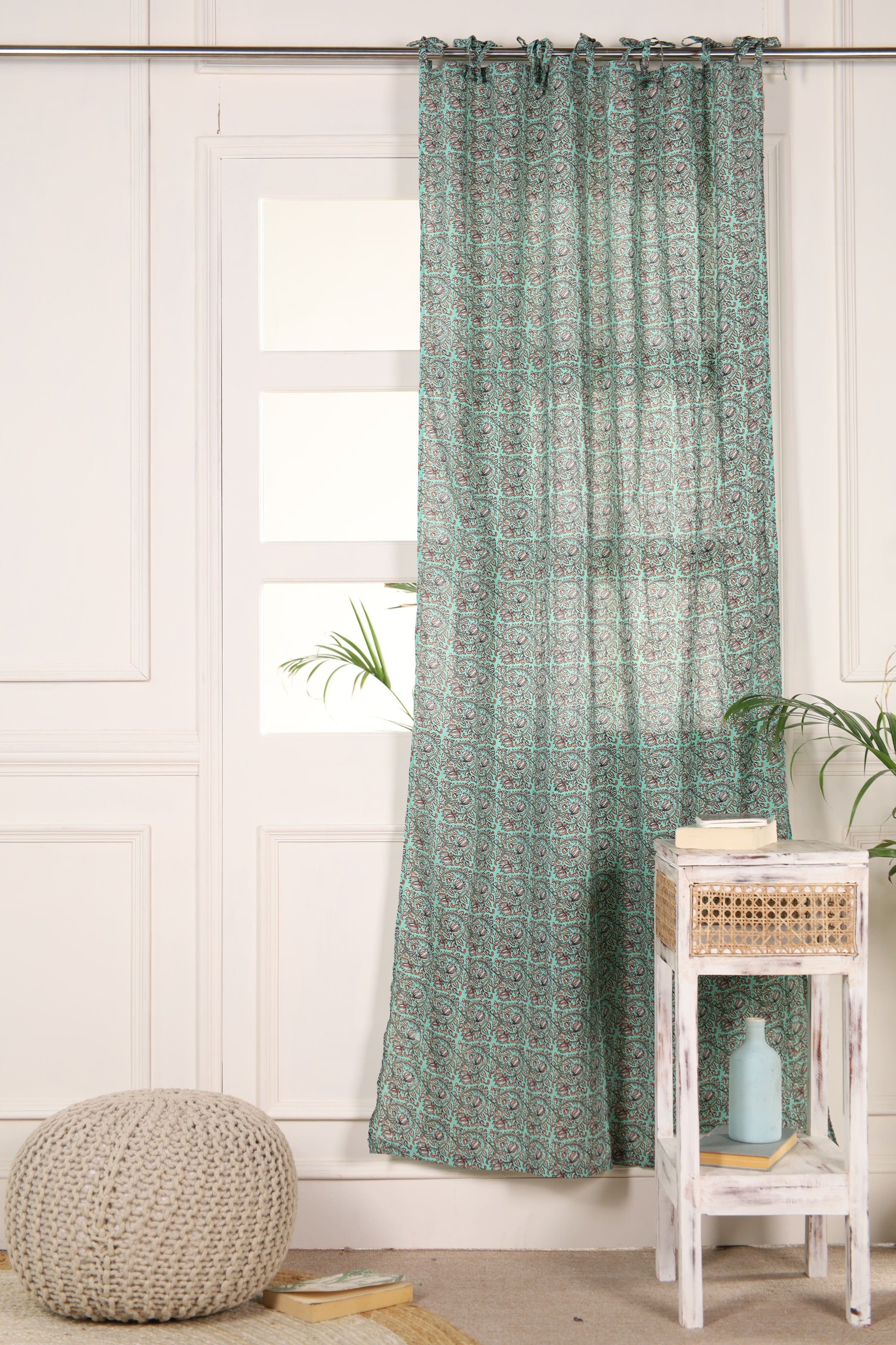 Green Reversible Floral Printed Curtain 1 Panel Set