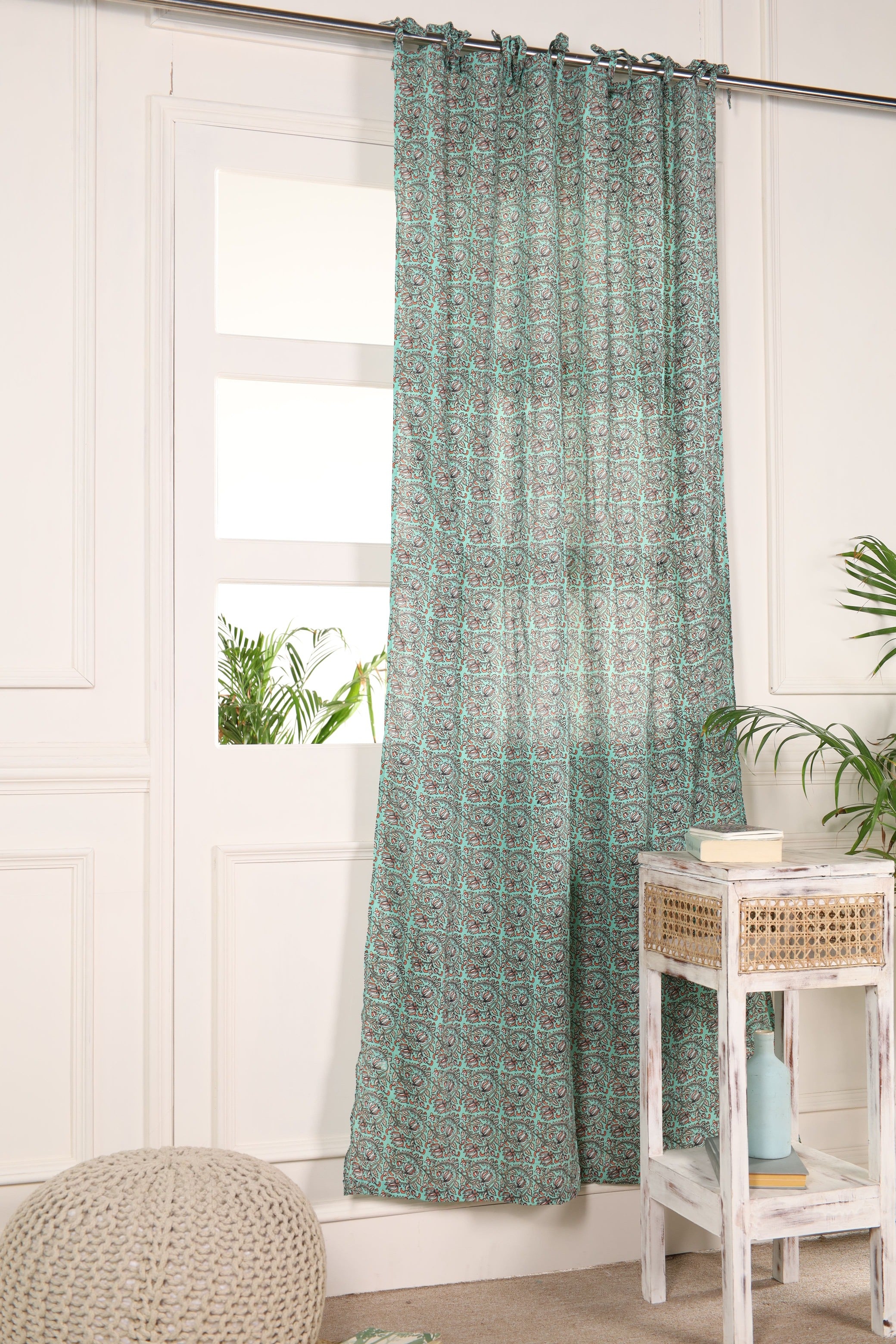 Green Reversible Floral Printed Curtain 1 Panel Set