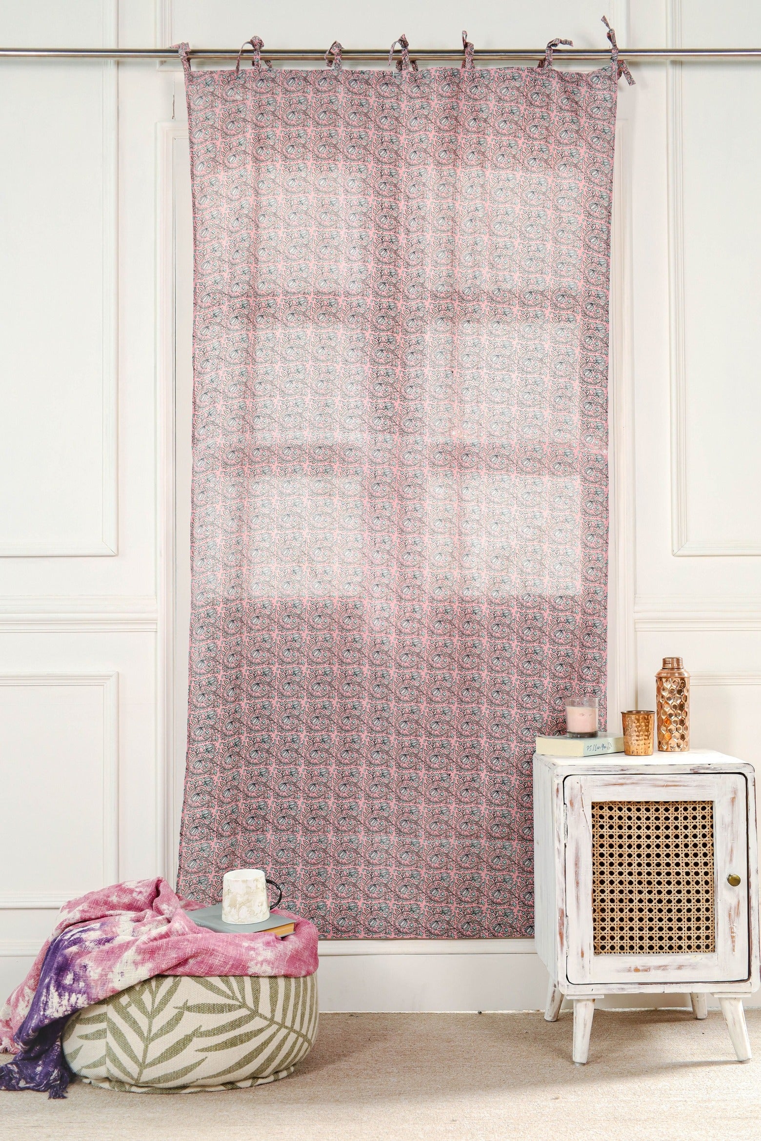 Pink Floral Printed Curtain 1 Panel Set