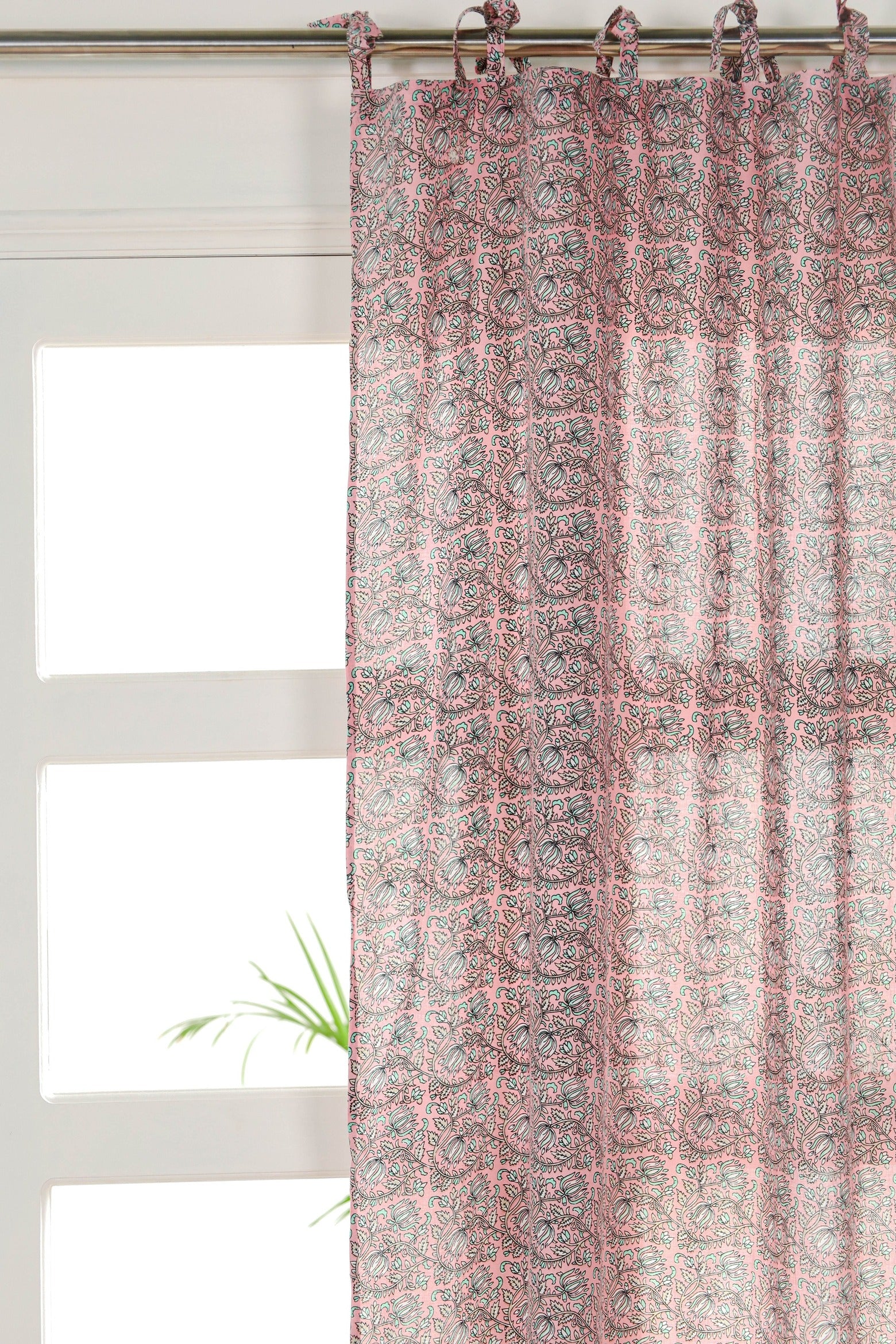 Pink Floral Printed Curtain 1 Panel Set