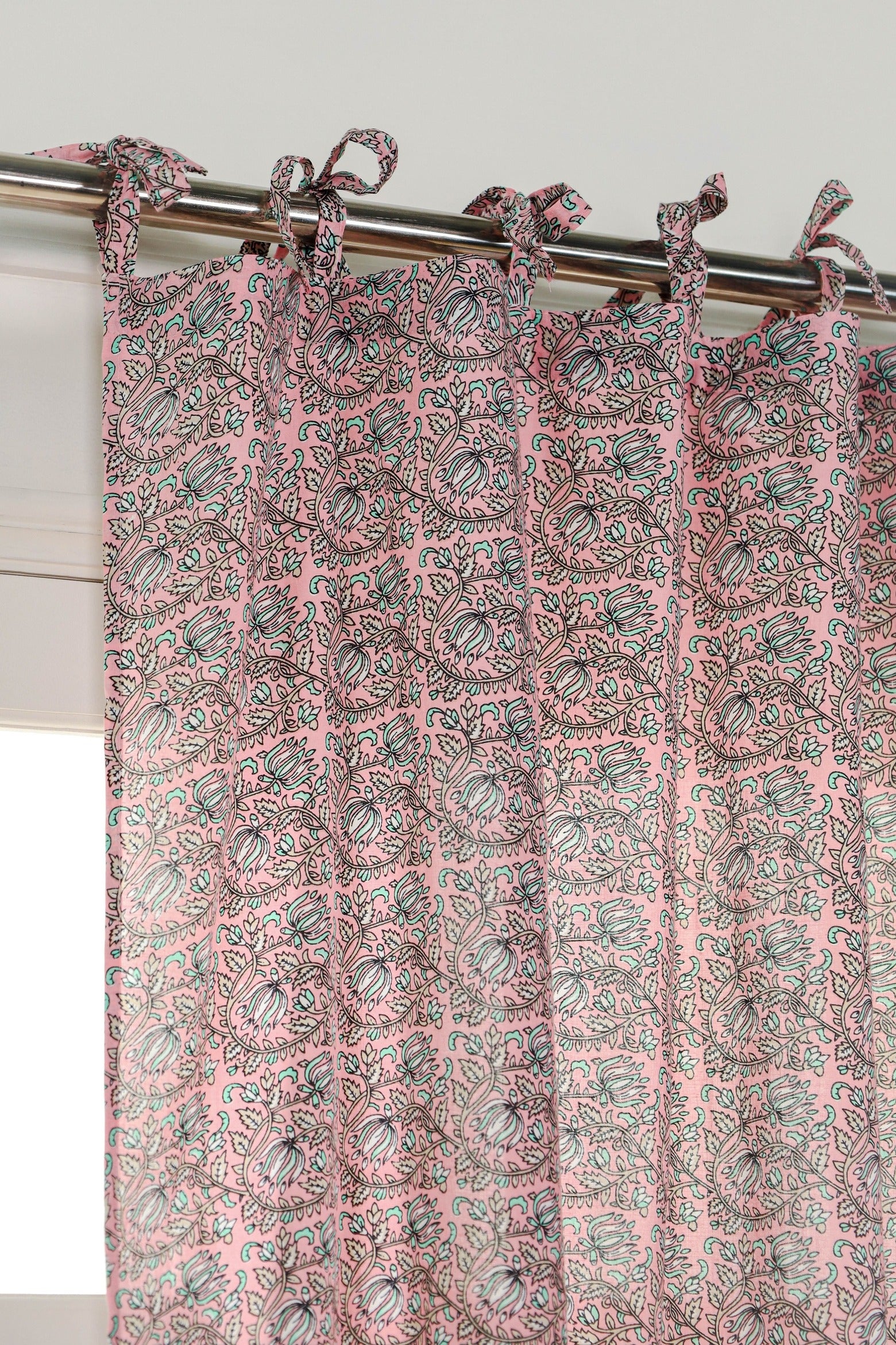 Pink Floral Printed Curtain 1 Panel Set