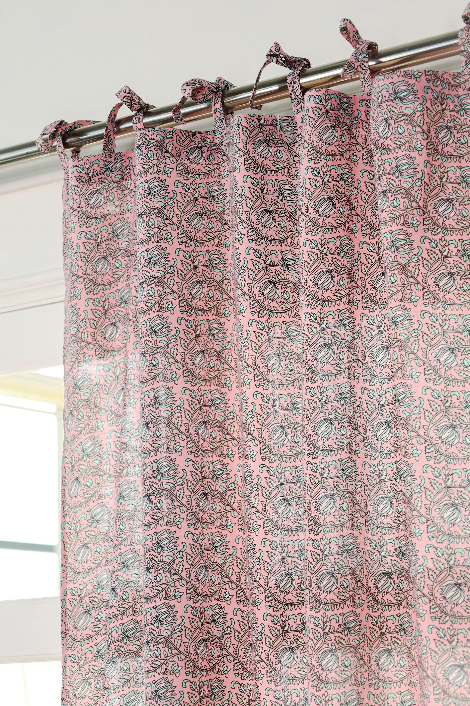 Pink Floral Printed Curtain 1 Panel Set