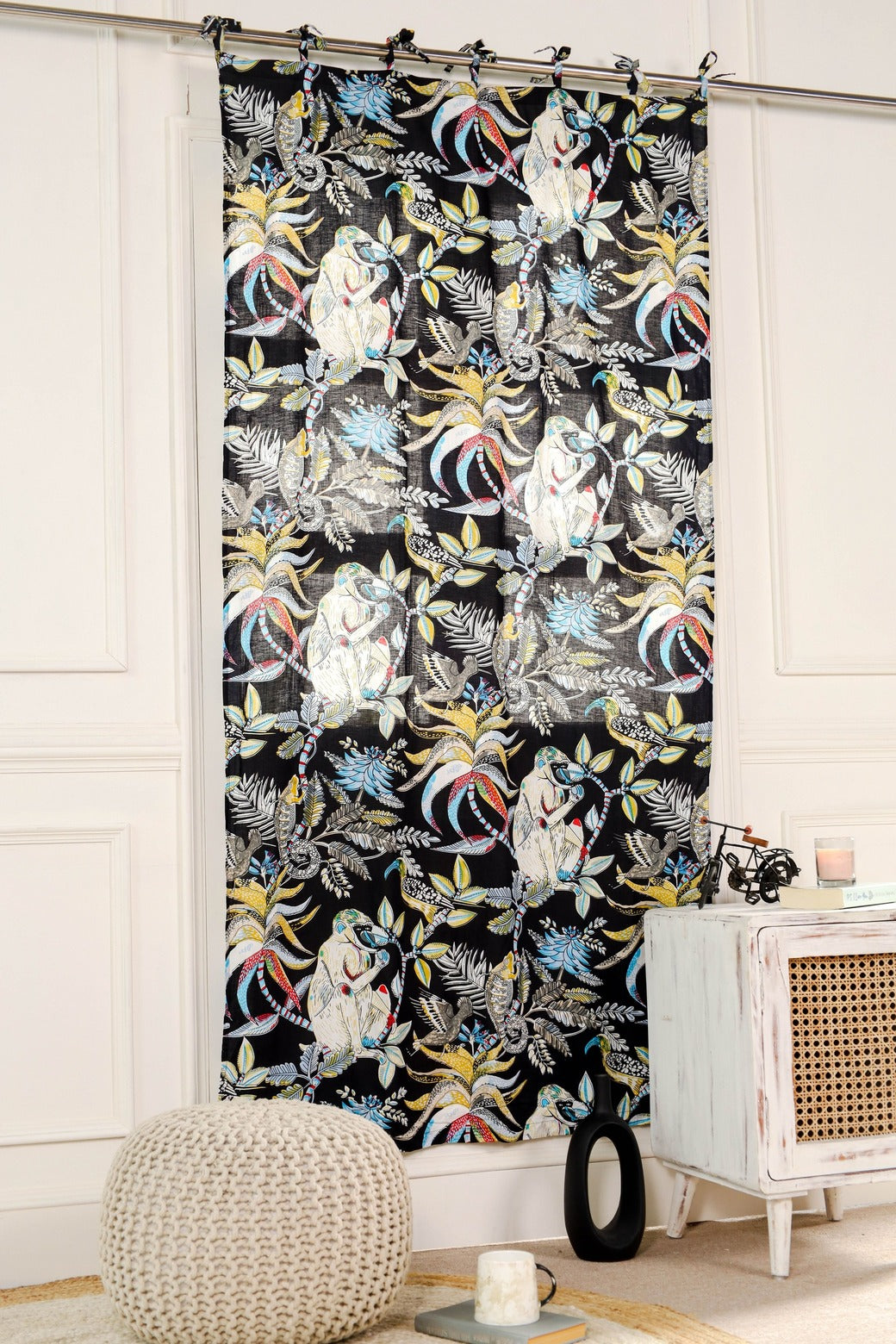 Monkey Printed Curtain - Black Color 1 Panel Set