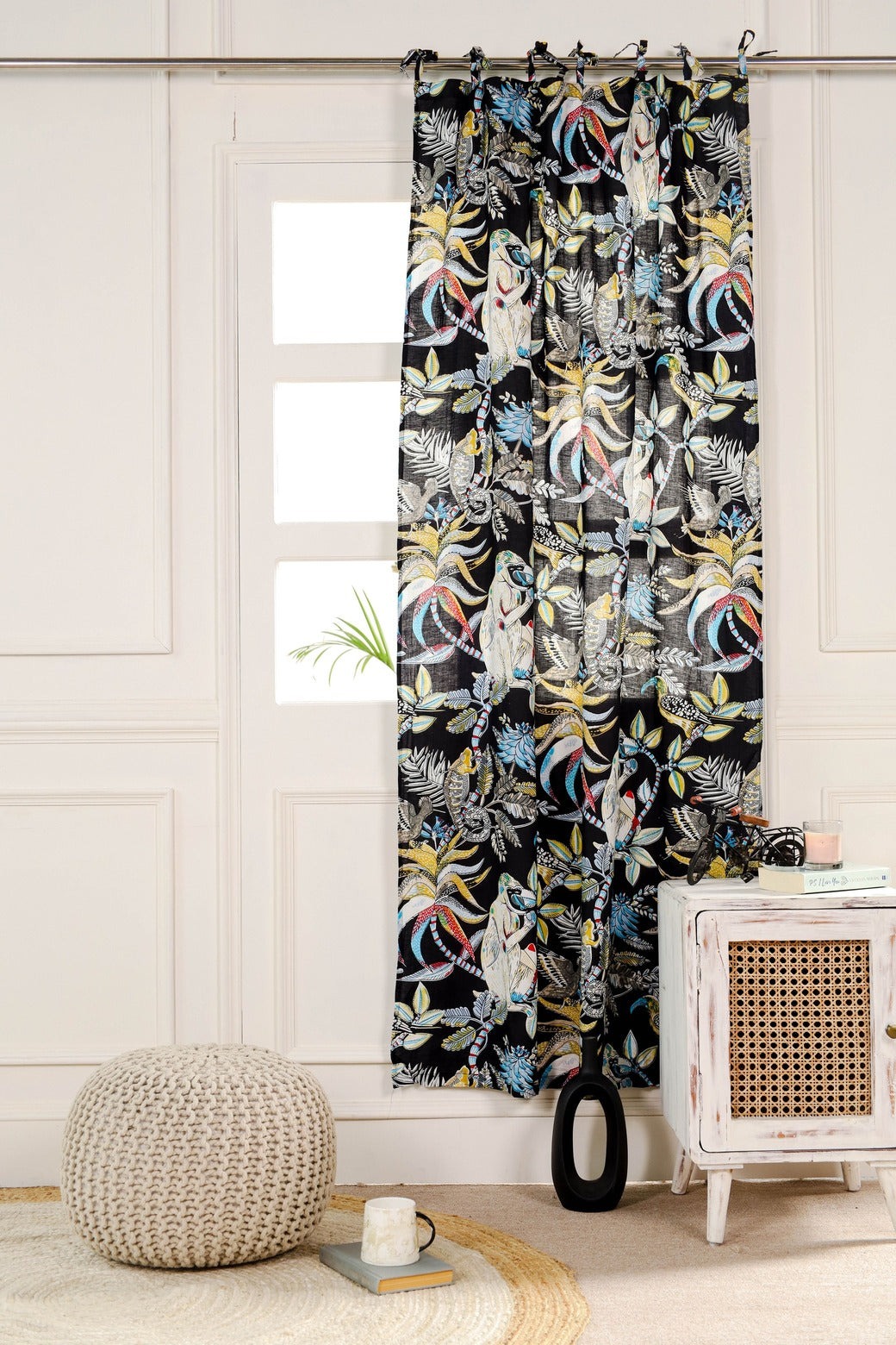 Monkey Printed Curtain - Black Color 1 Panel Set