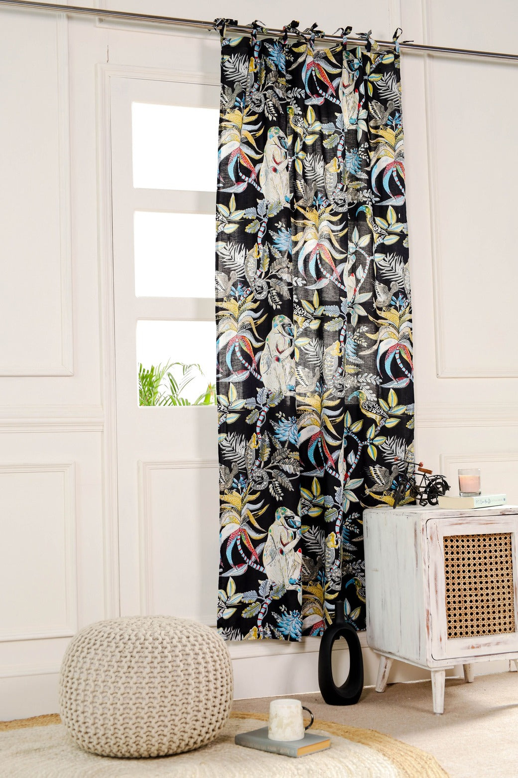 Monkey Printed Curtain - Black Color 1 Panel Set