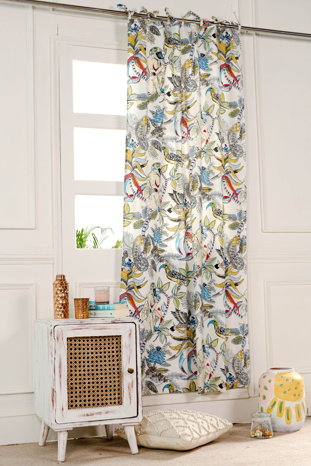 Monkey Printed Curtain - White Color 1 Panel Set