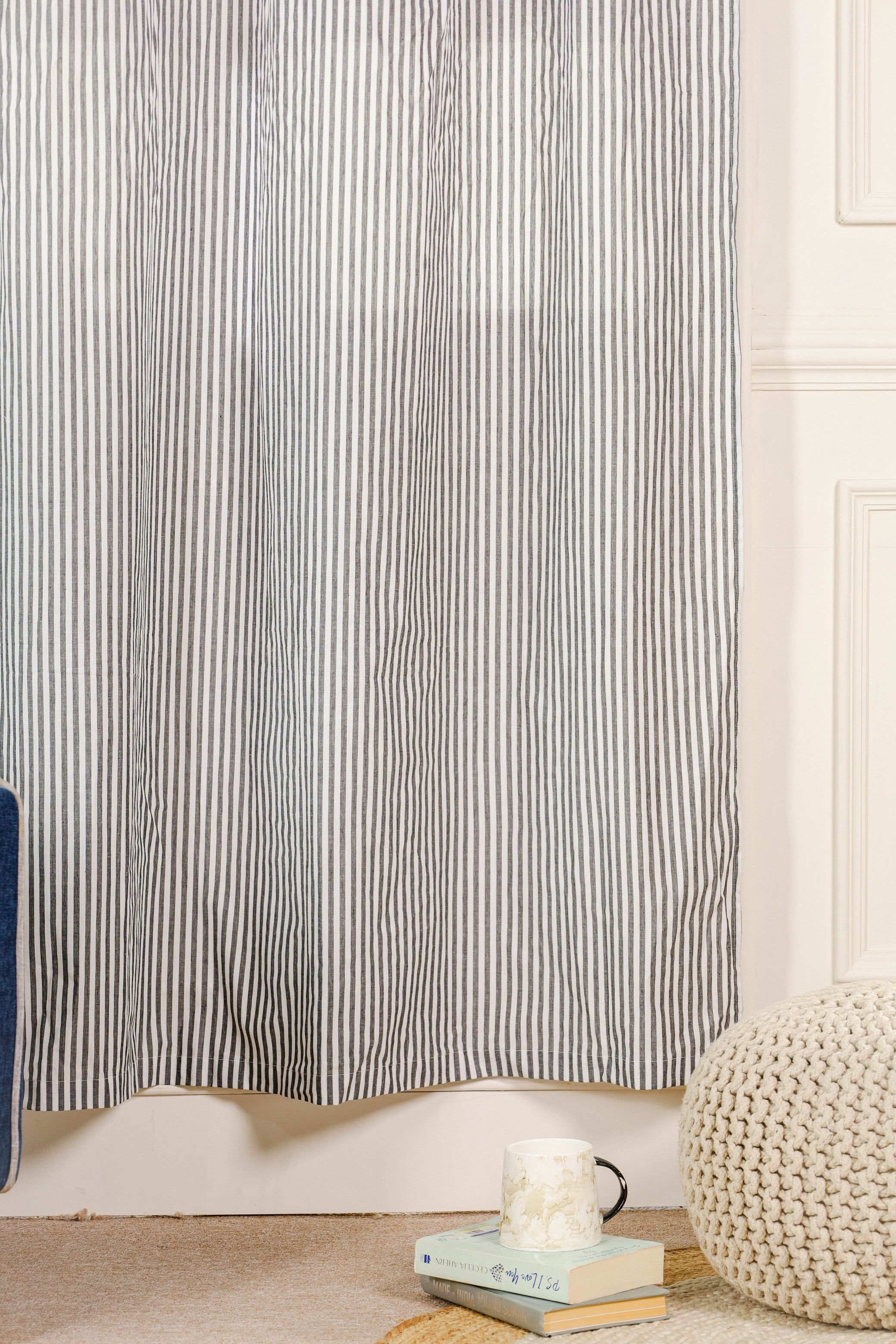 Grey and White Striped Curtain 1 Panel Set