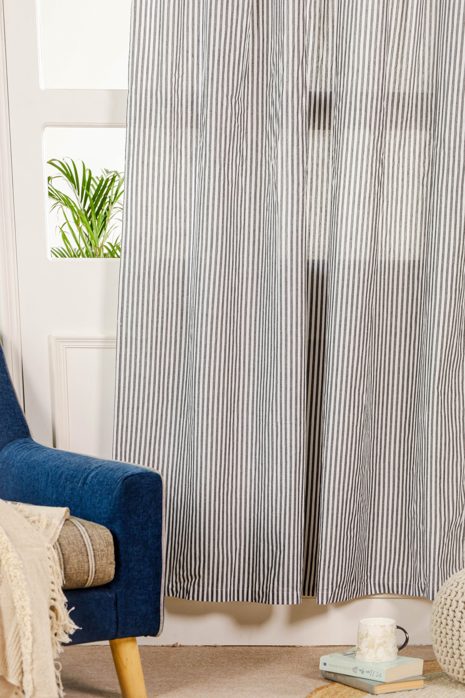 Grey and White Striped Curtain 1 Panel Set