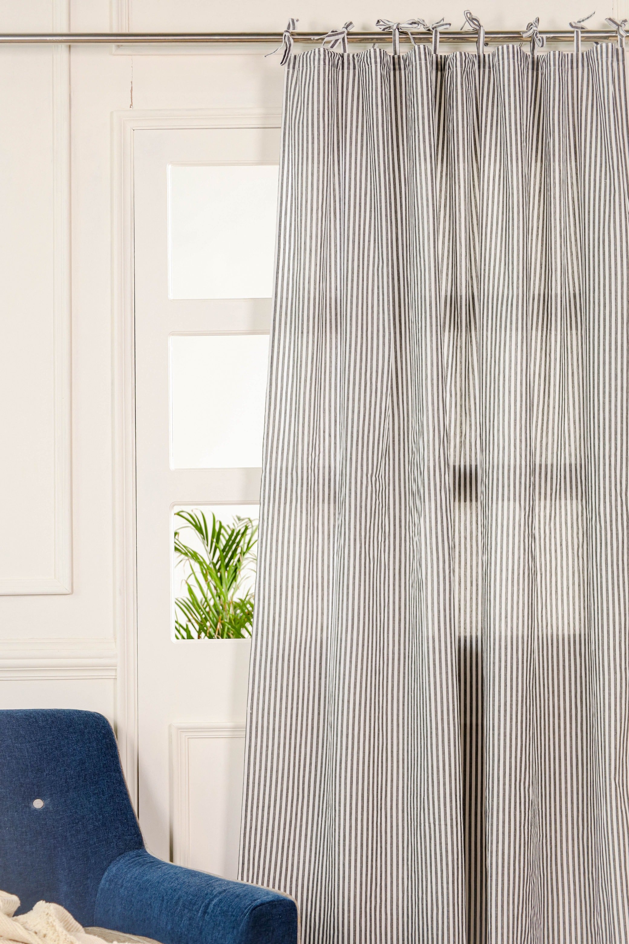 Grey and White Striped Curtain 1 Panel Set