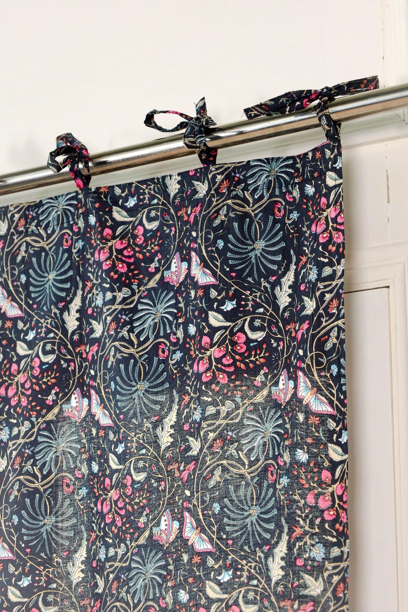 Black Butterfly Floral Printed Curtain - 1 Panel Set