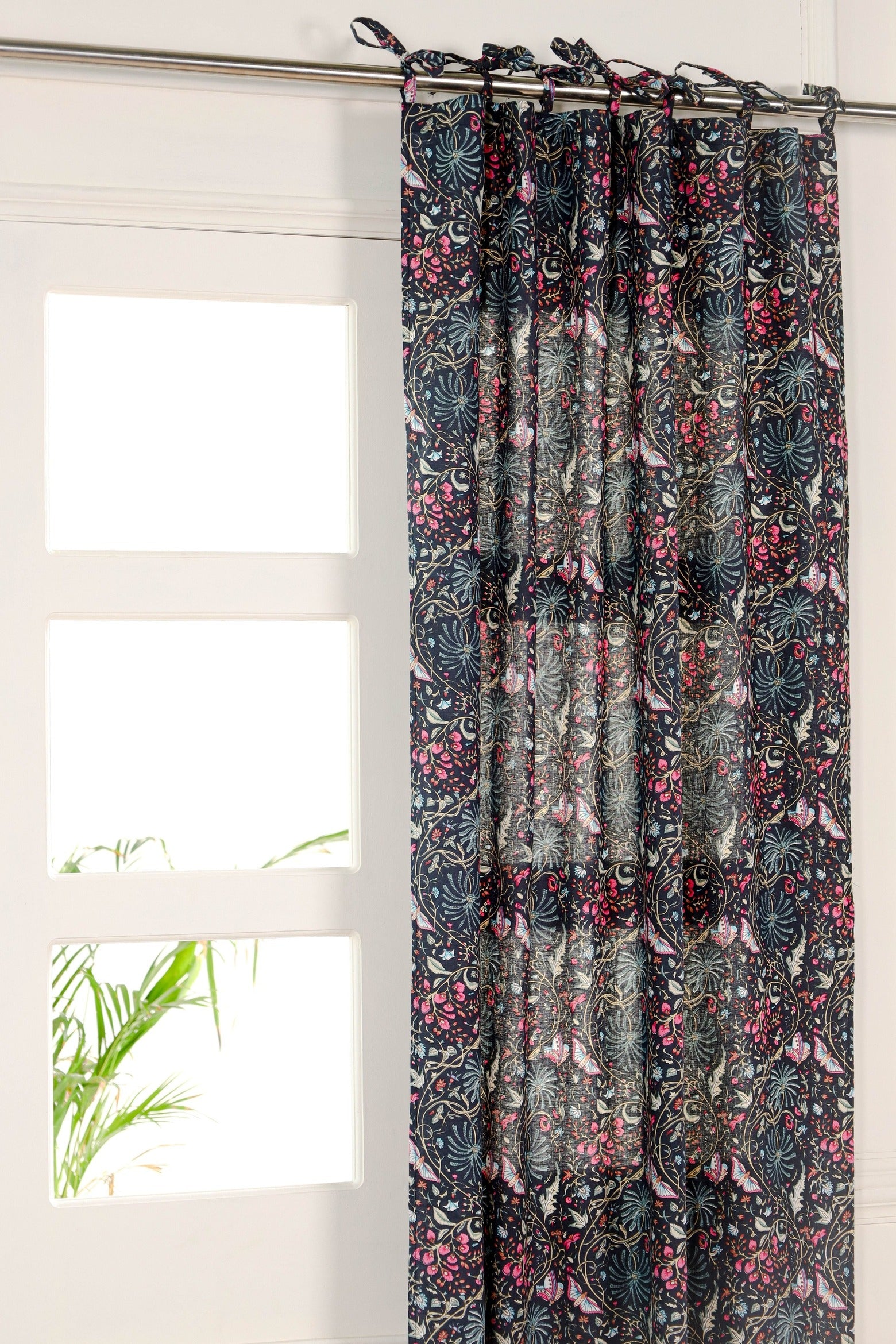 Black Butterfly Floral Printed Curtain - 1 Panel Set