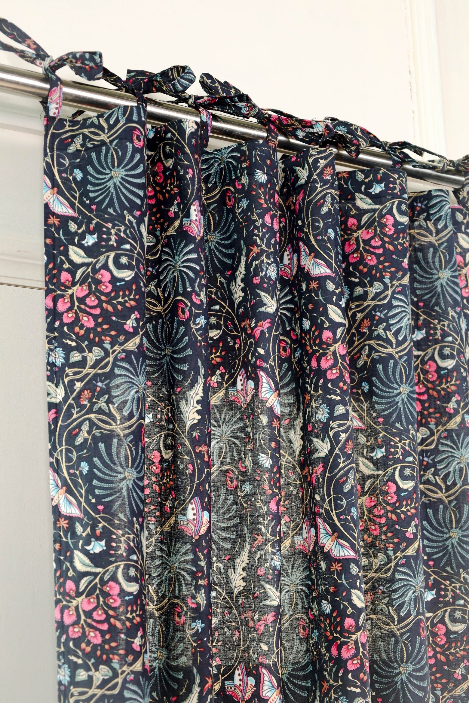 Black Butterfly Floral Printed Curtain - 1 Panel Set