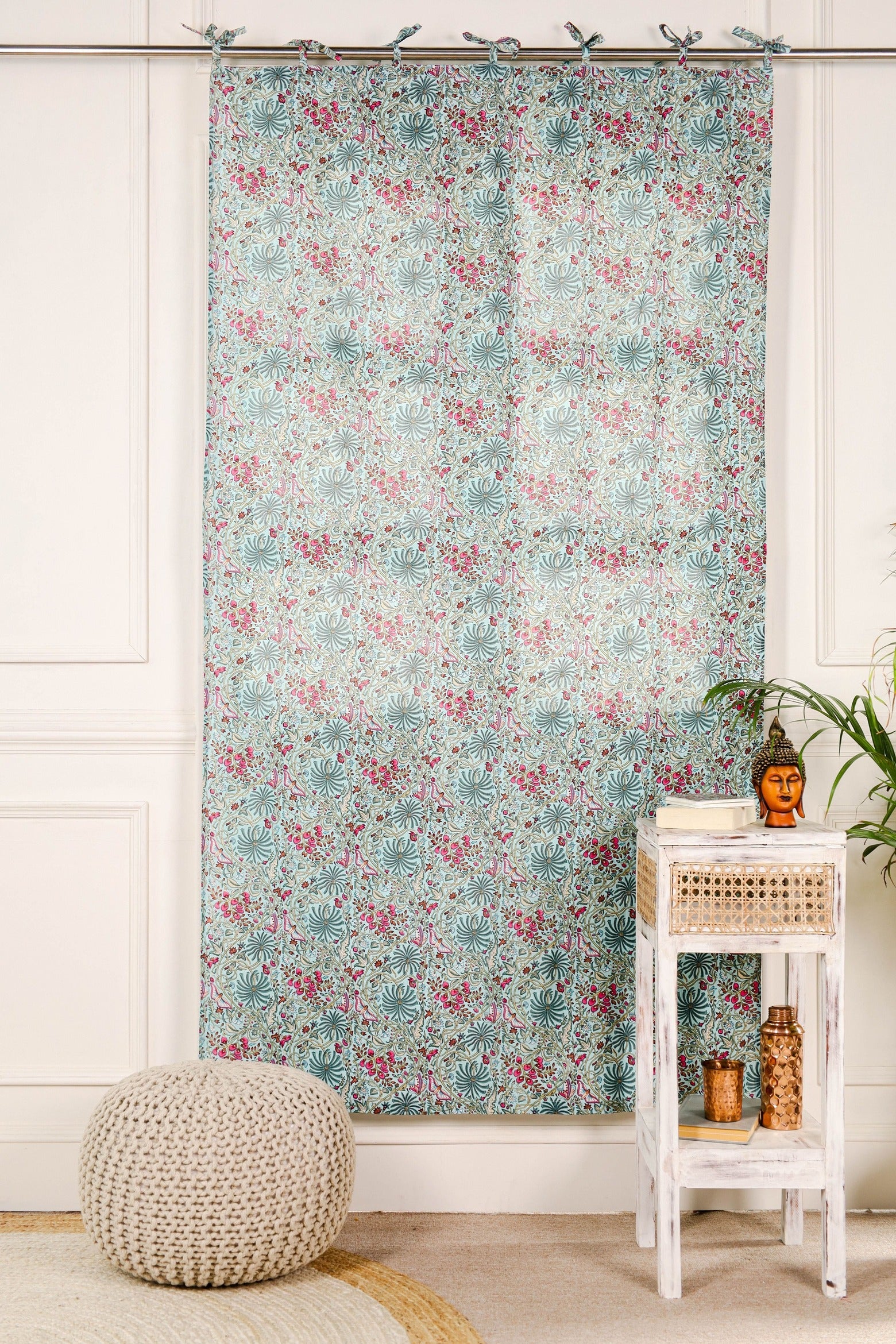 Beautiful Sheer Grey Floral Printed Curtain - 1 Panel Set