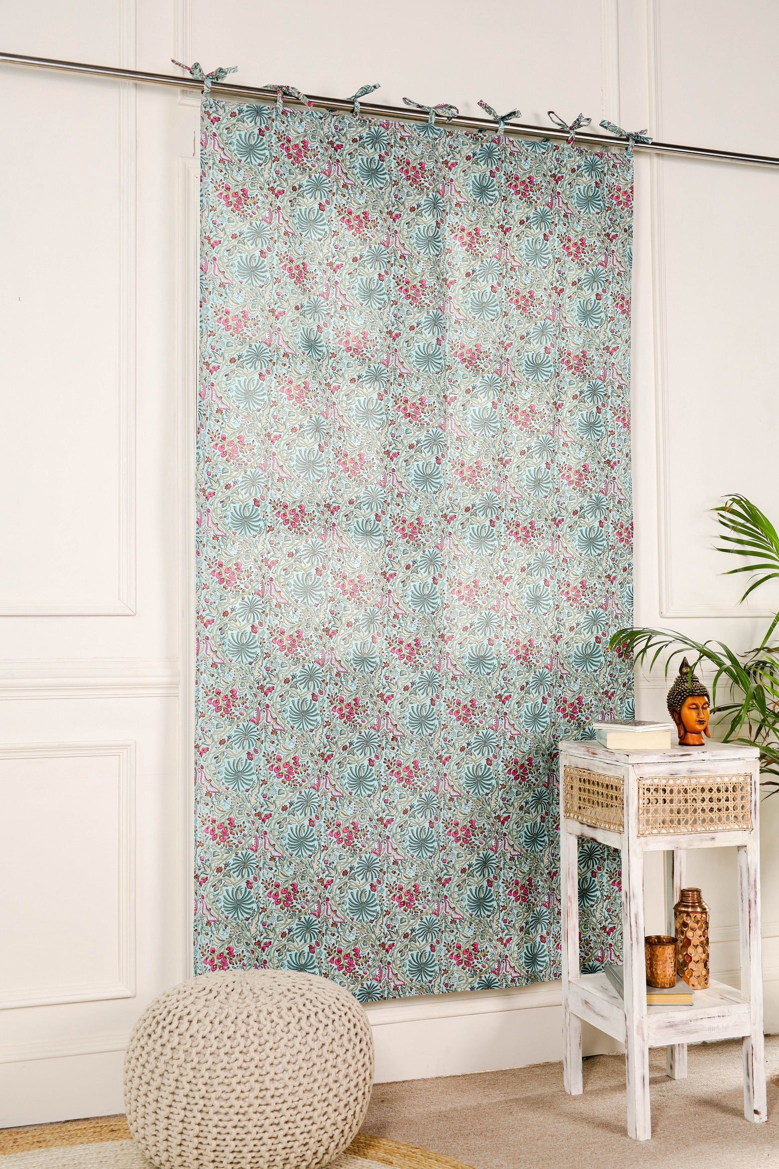 Beautiful Sheer Grey Floral Printed Curtain - 1 Panel Set