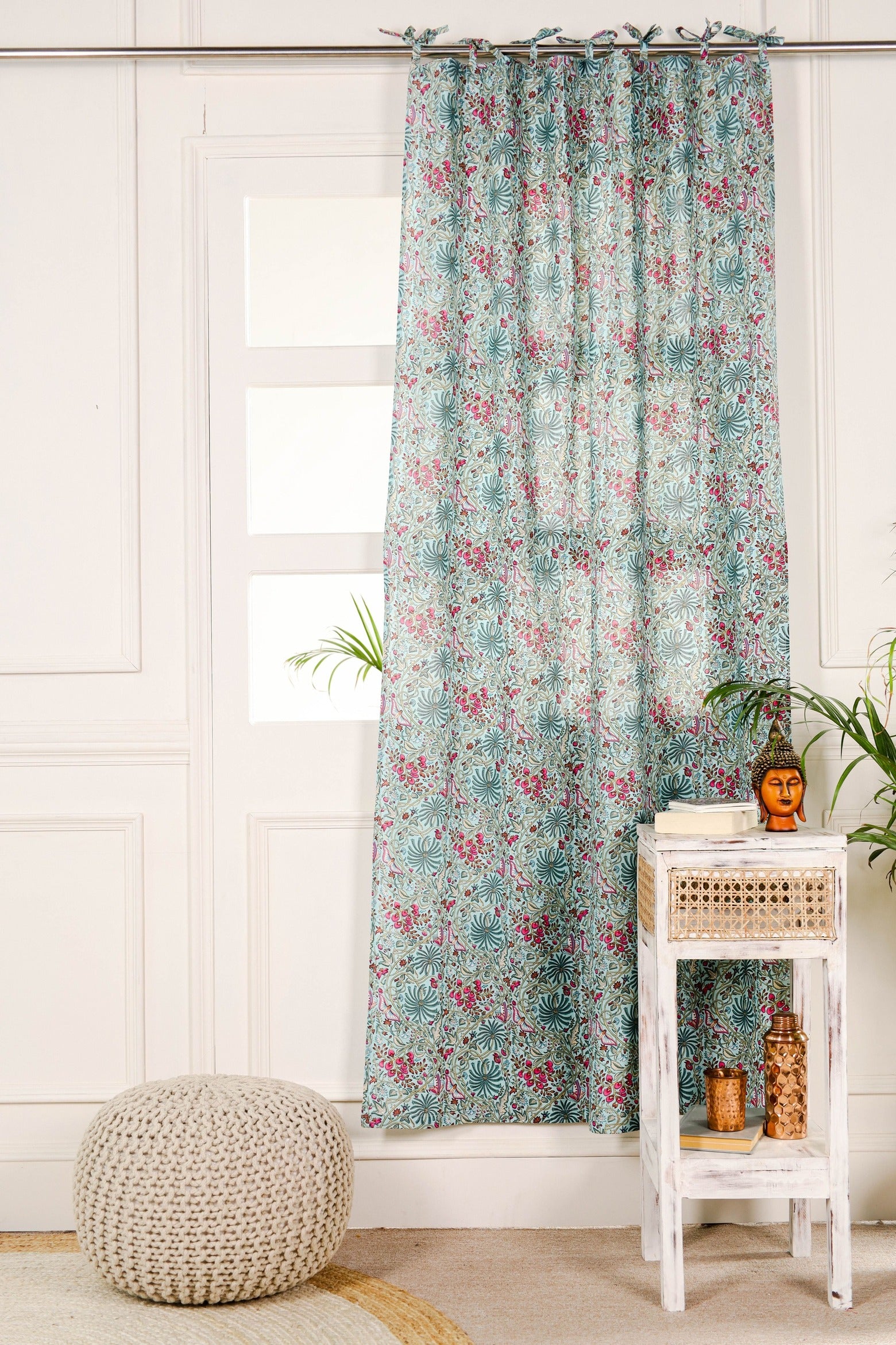 Beautiful Sheer Grey Floral Printed Curtain - 1 Panel Set