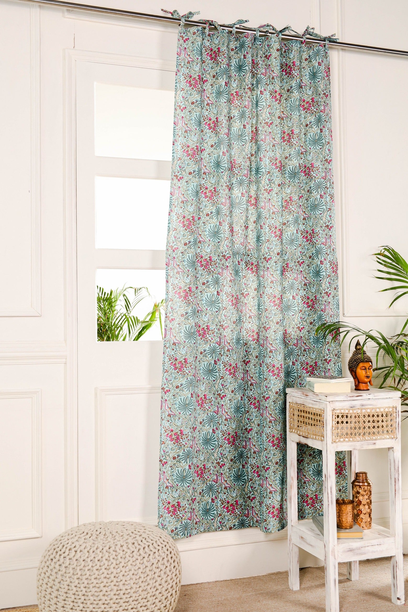 Beautiful Sheer Grey Floral Printed Curtain - 1 Panel Set