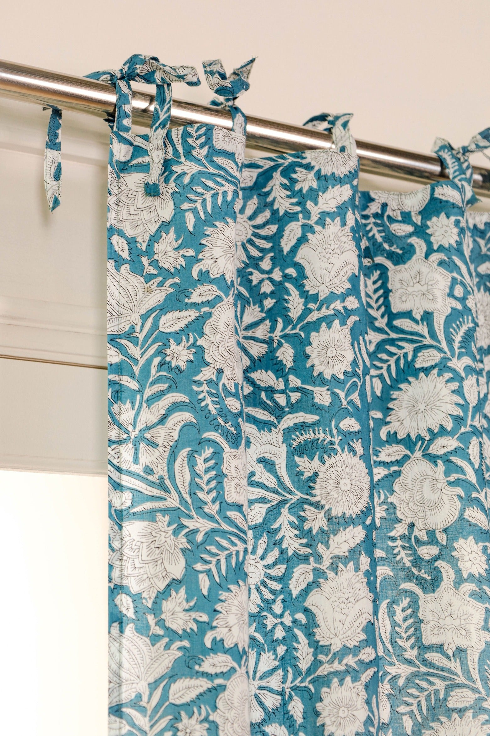 Blue Floral Printed Curtain - 1 Panel Set