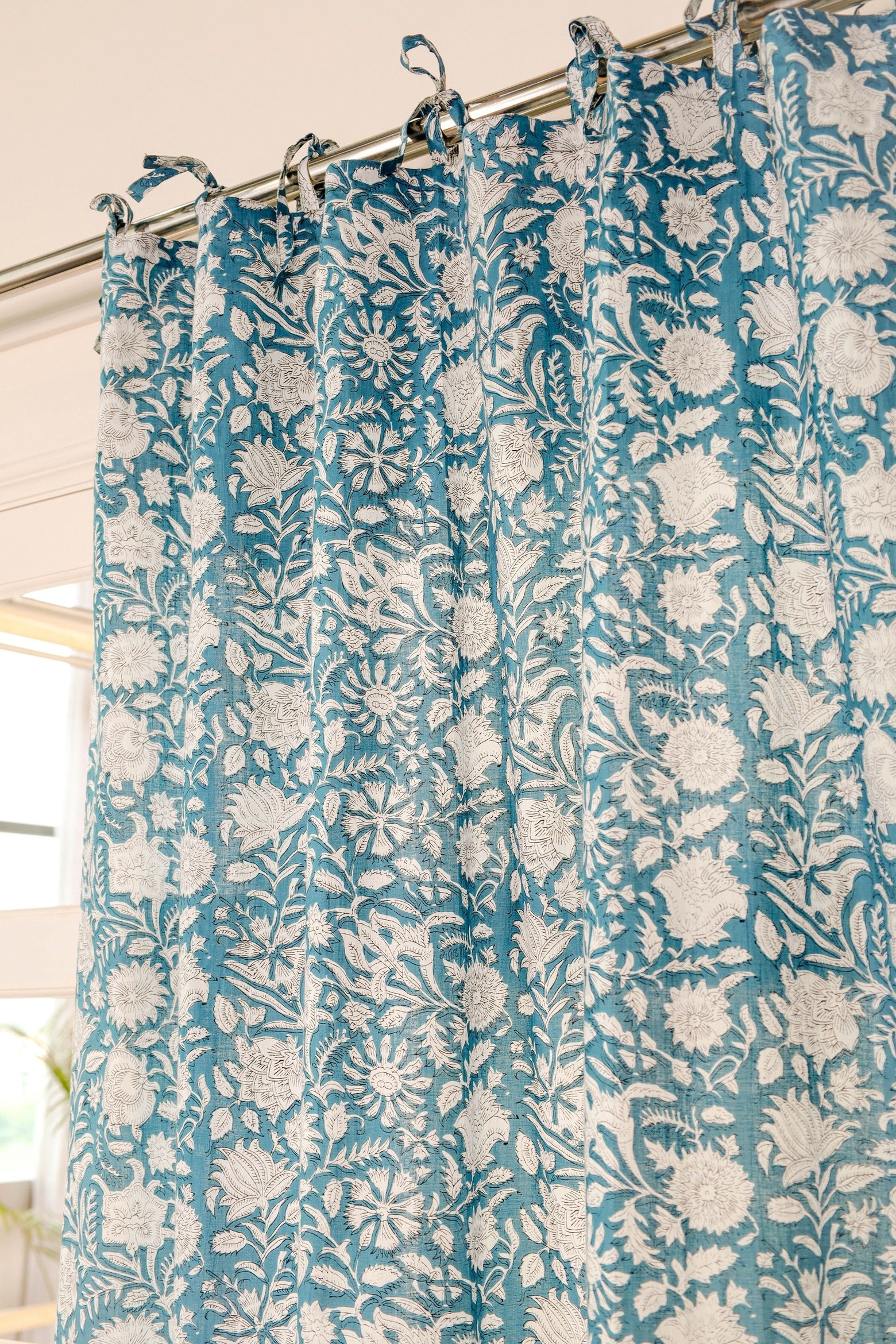 Blue Floral Printed Curtain - 1 Panel Set