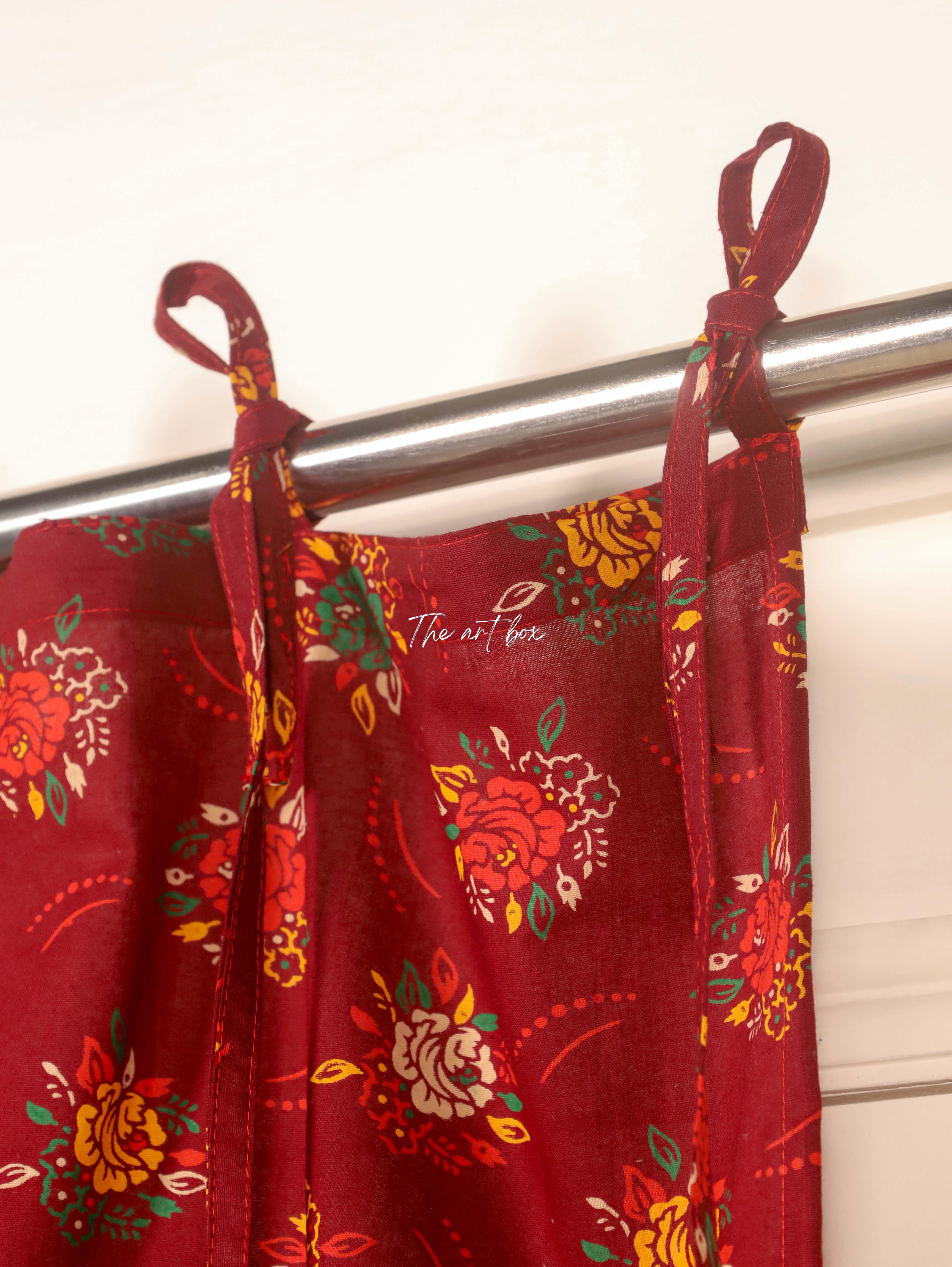 Red Printed Floral Cotton Curtains - 1 Panel Set