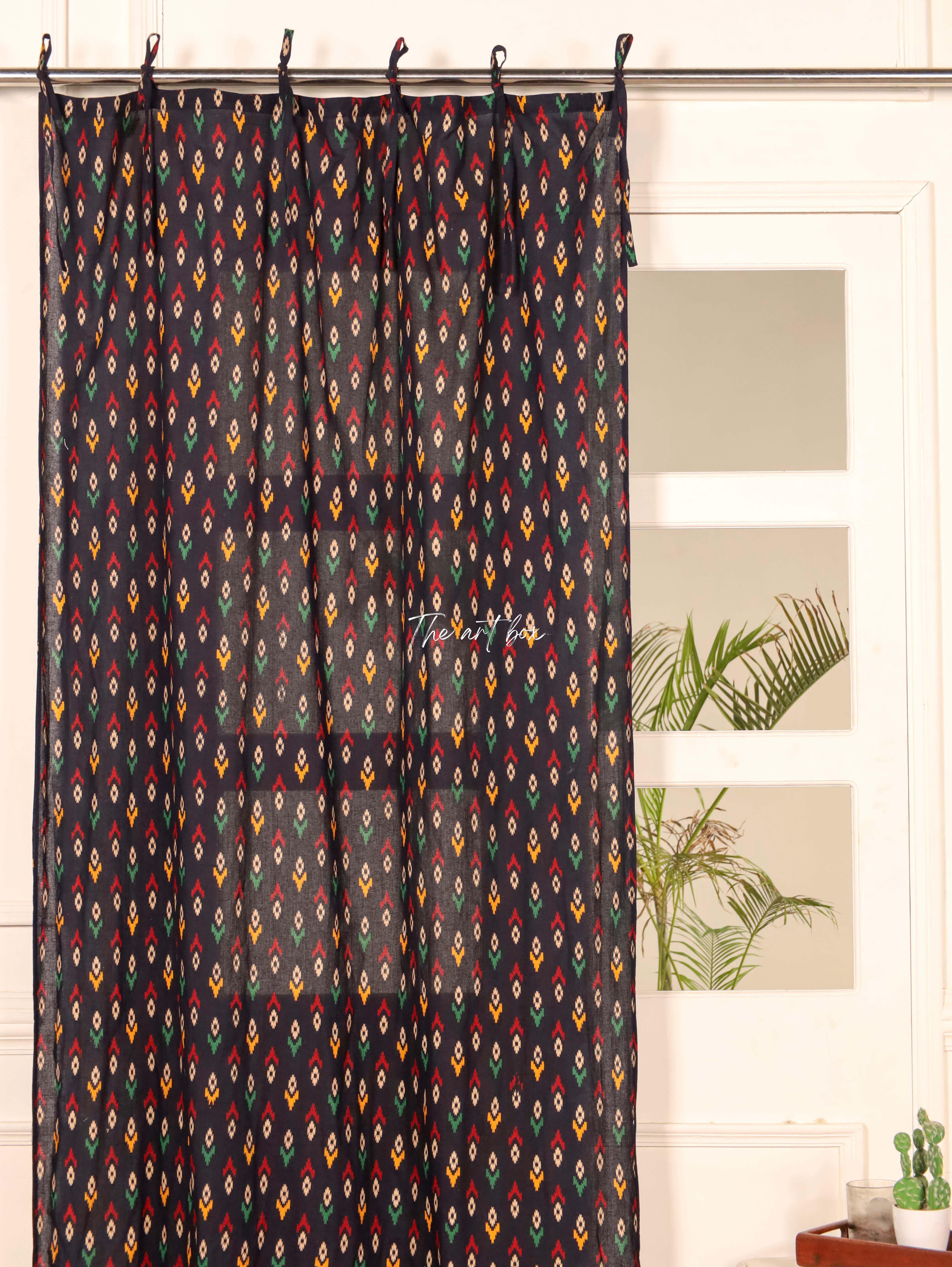 Black Floral Curtains - 1 Panel Set