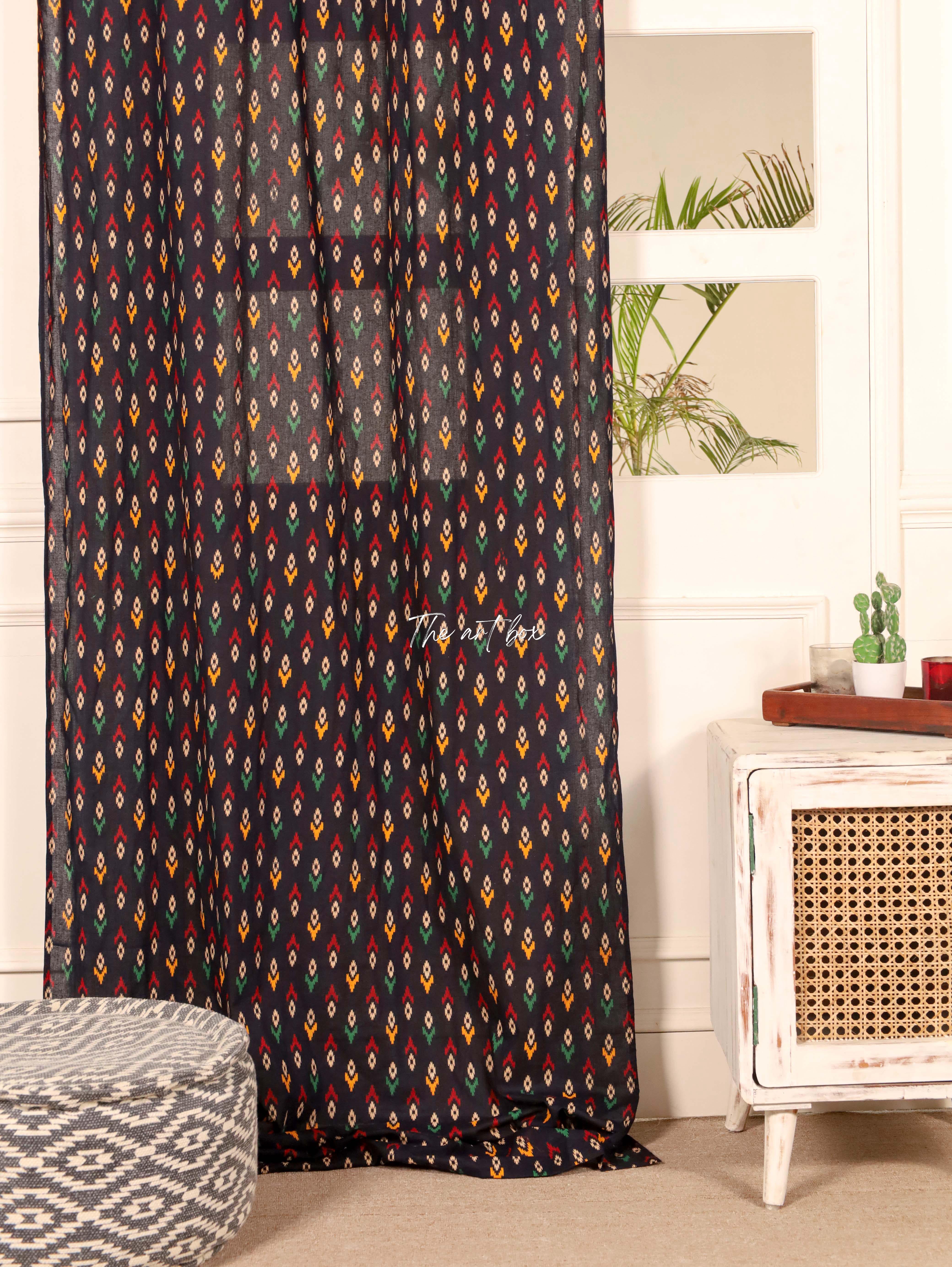 Black Floral Curtains - 1 Panel Set