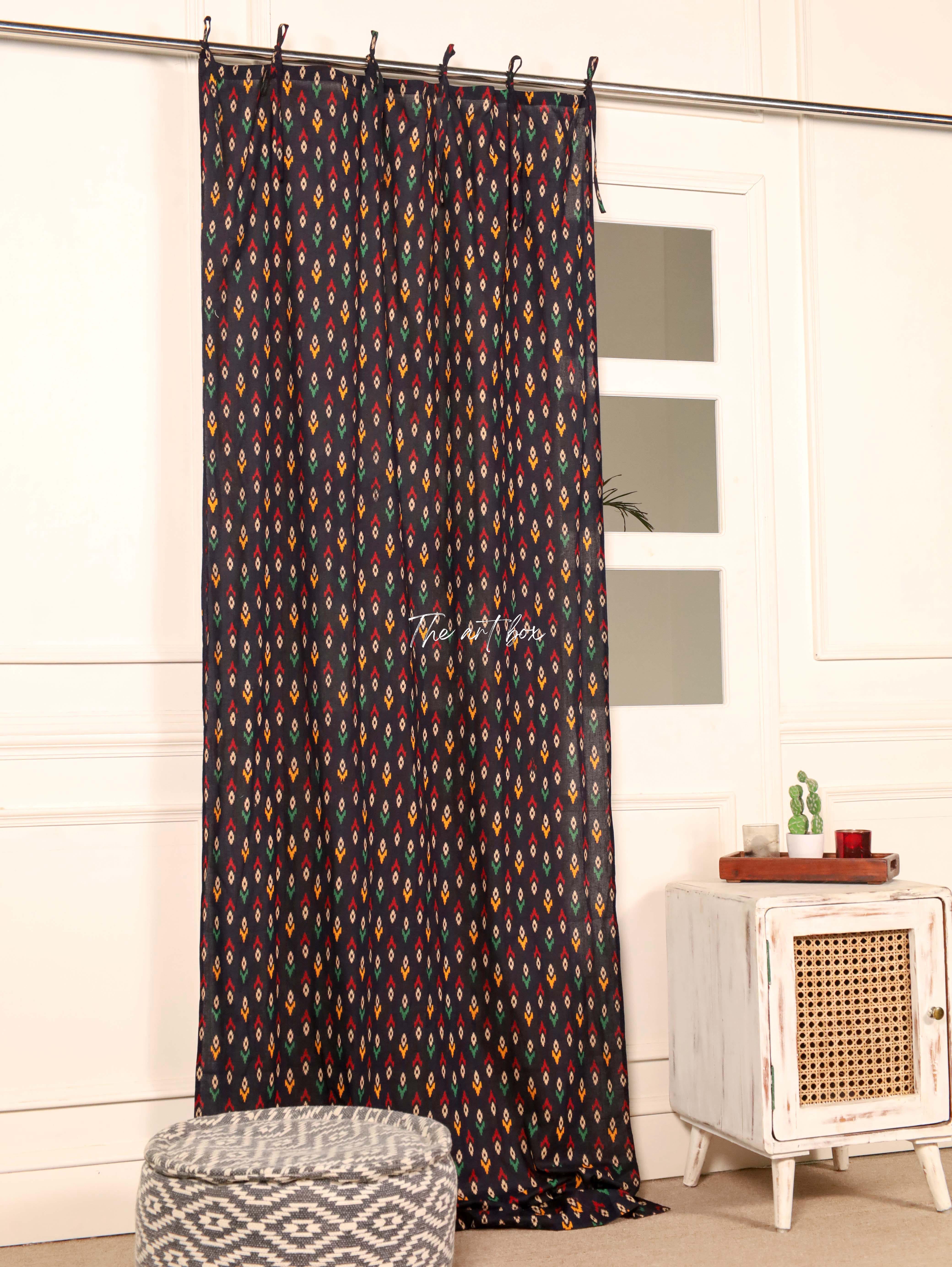 Black Floral Curtains - 1 Panel Set