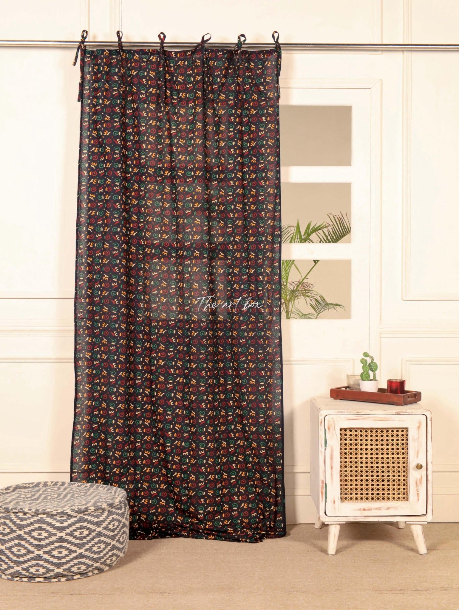 Black Floral Curtains - 1 Panel Set