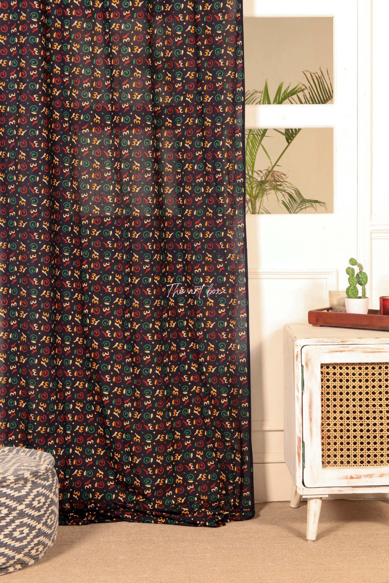 Black Floral Curtains - 1 Panel Set