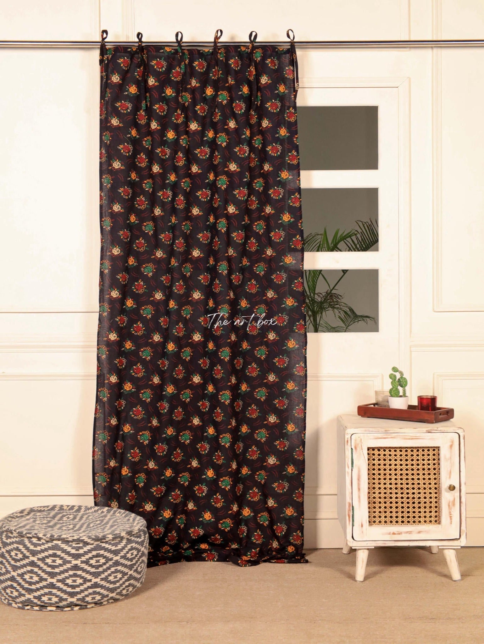 Black Floral Curtains - 1 Panel Set