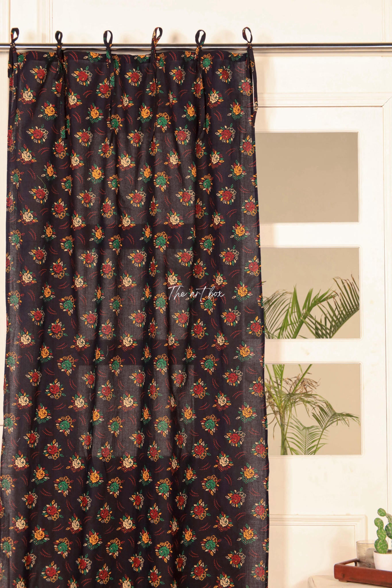 Black Floral Curtains - 1 Panel Set