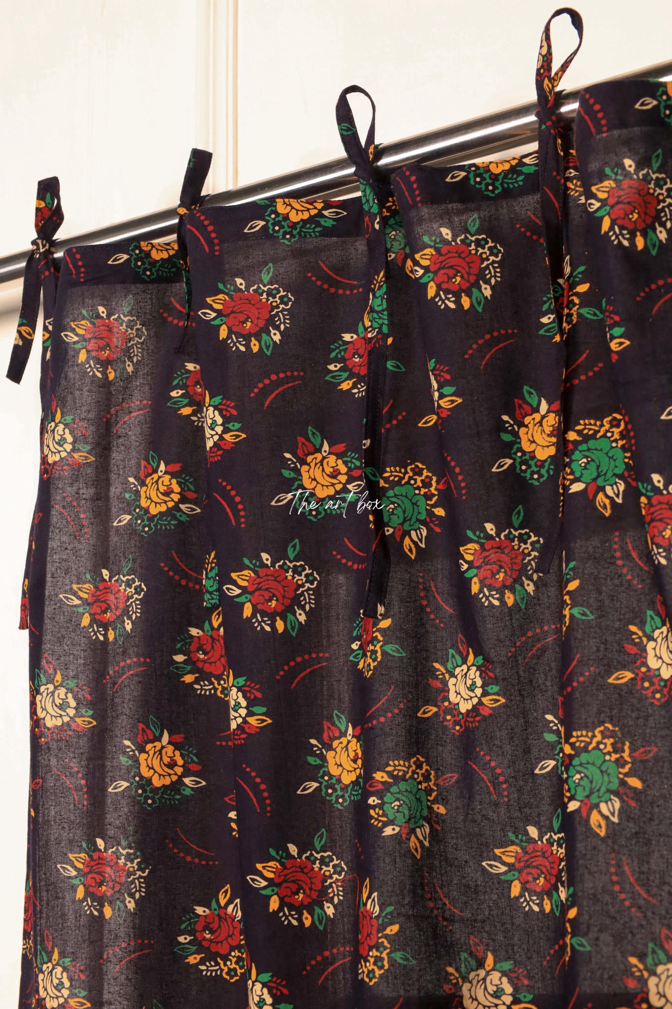 Black Floral Curtains - 1 Panel Set