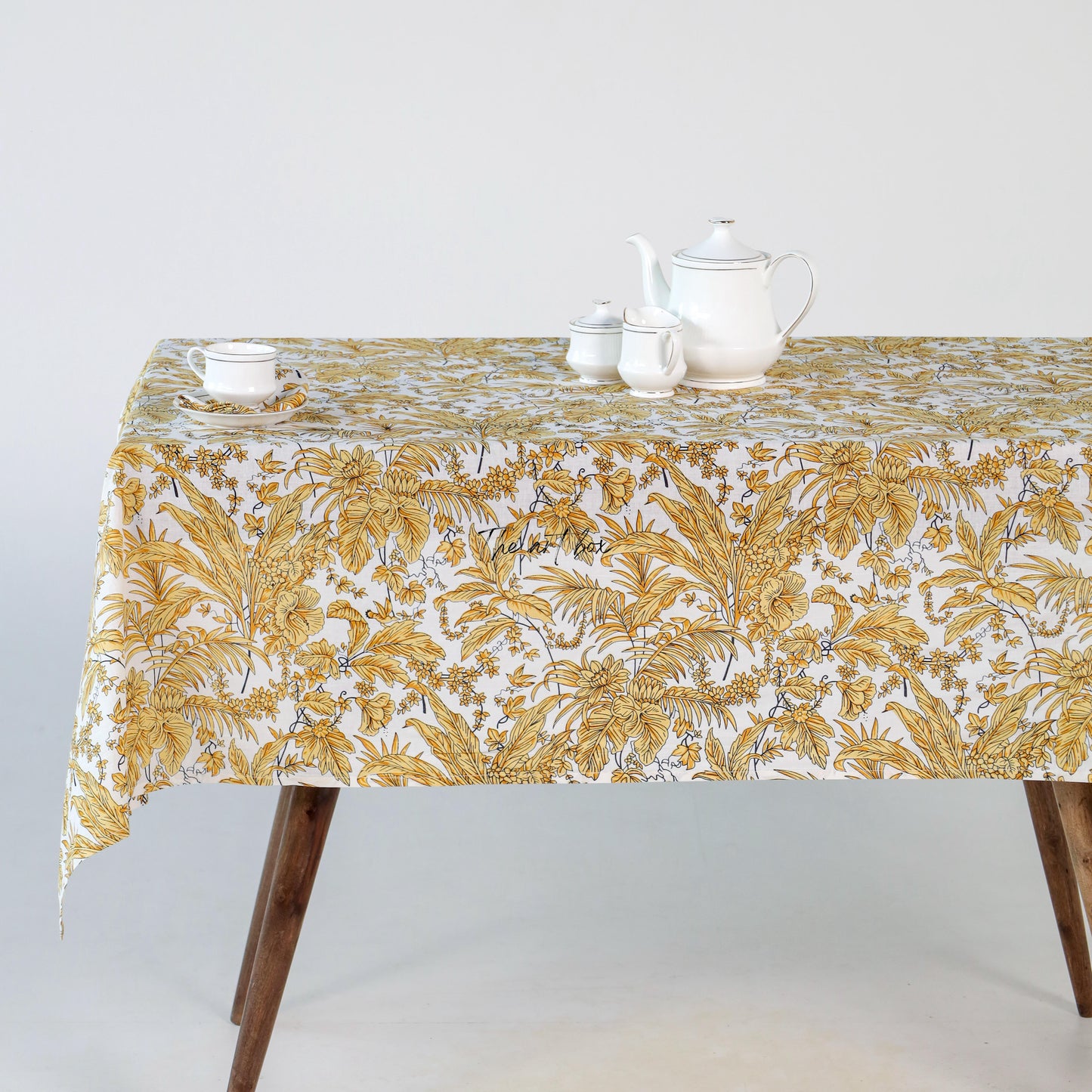 Light Yellow Printed Floral Cotton Table Cover